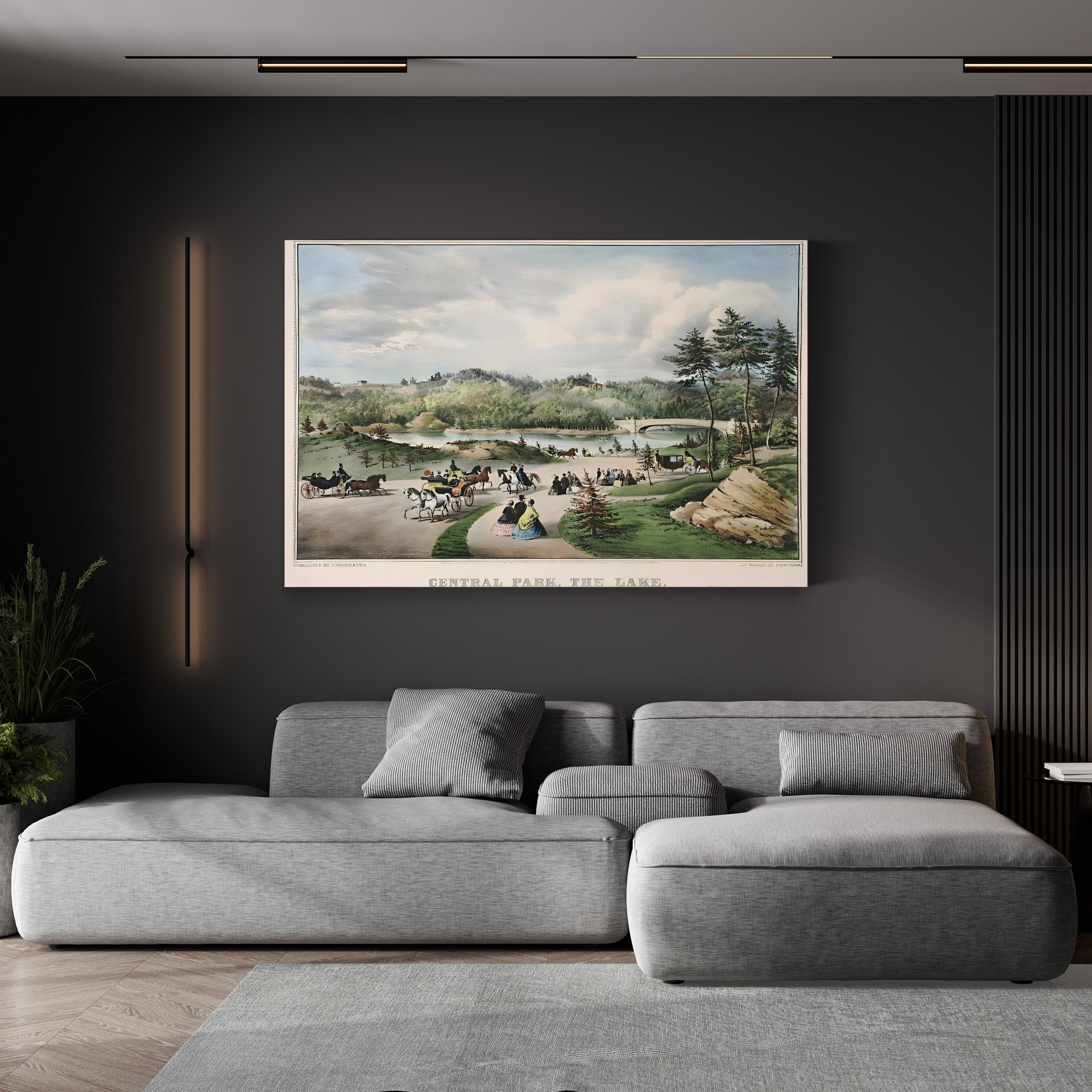 19th-Century Central Park Lake Pastoral Scene Canvas Print
