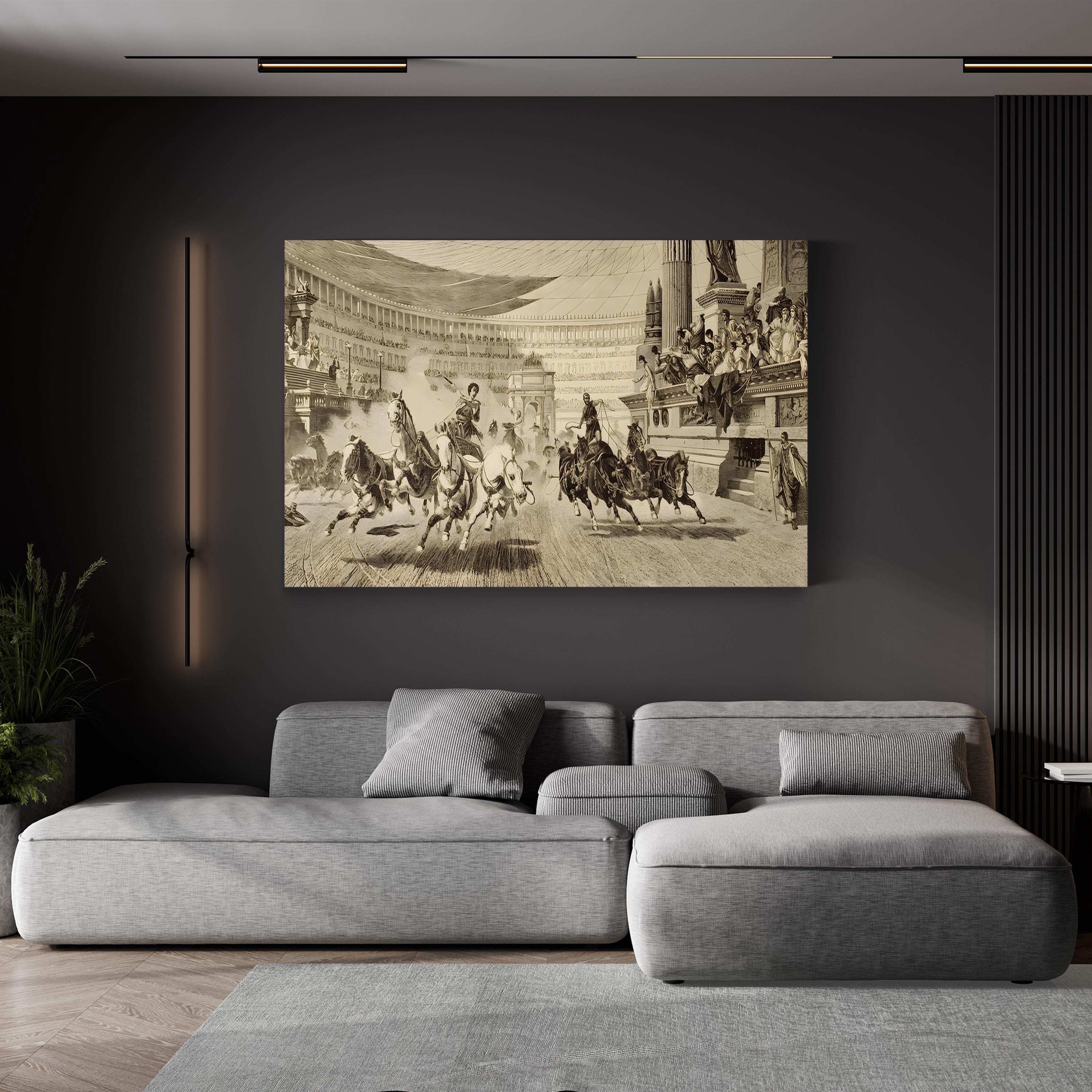 Chariot Race at Roman Games, c.1890 Wall Art by Alejandro Wagner – Classical Historical Illustration Canvas Print