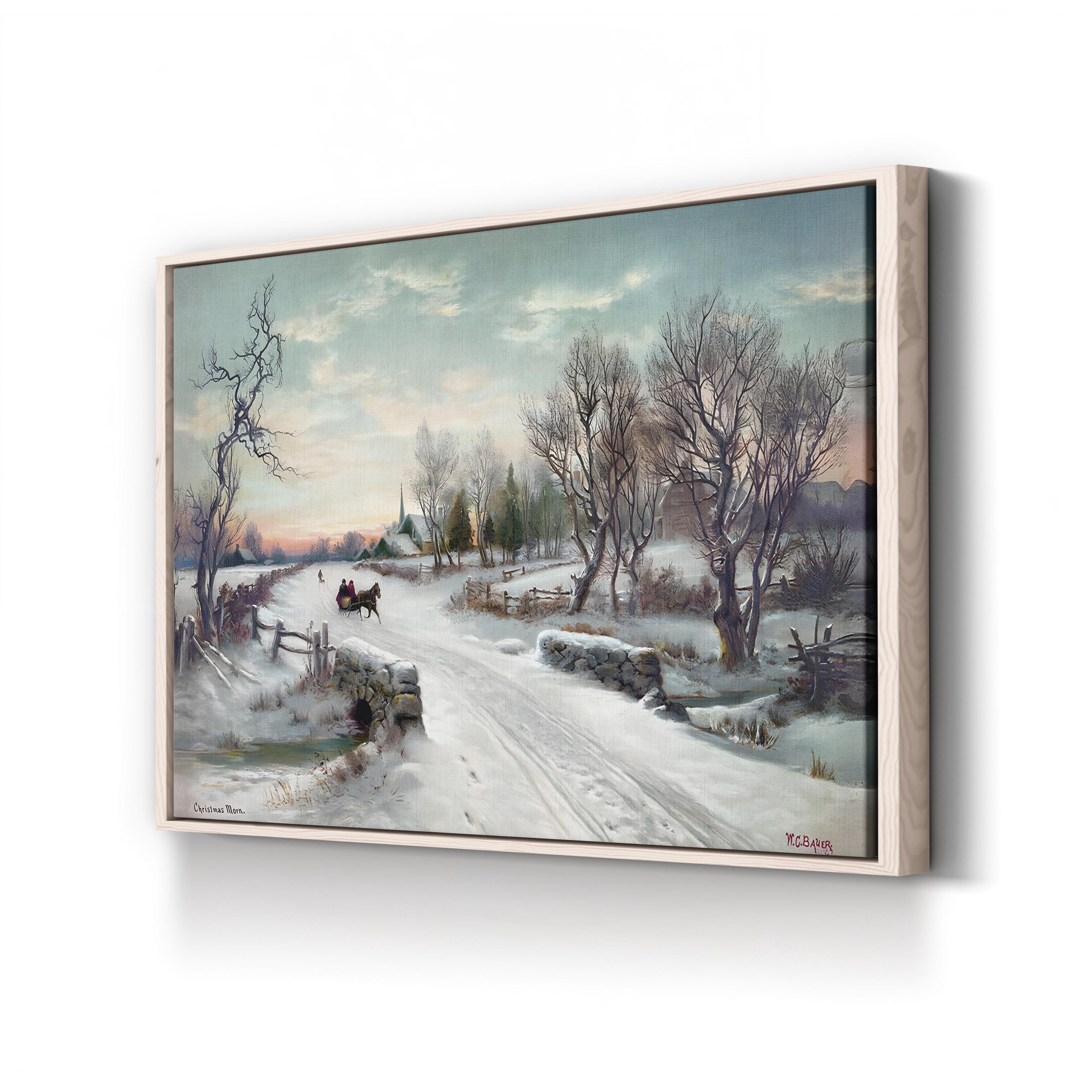 Christmas Morn, by W.C. Bauer canvas print in natural framed canvas