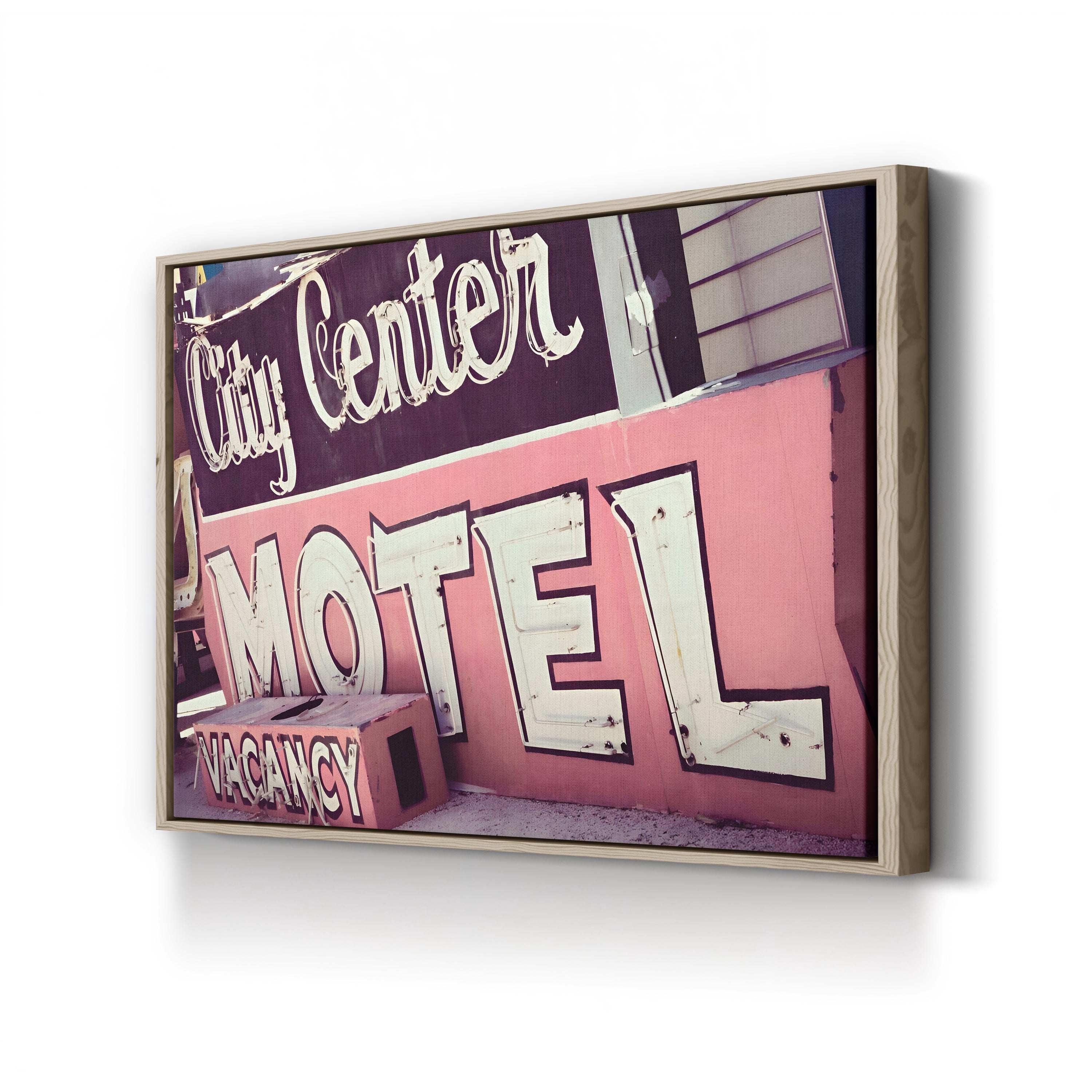 City Center Motel Neon Sign, Las Vegas canvas print in Oak Framed Canvas