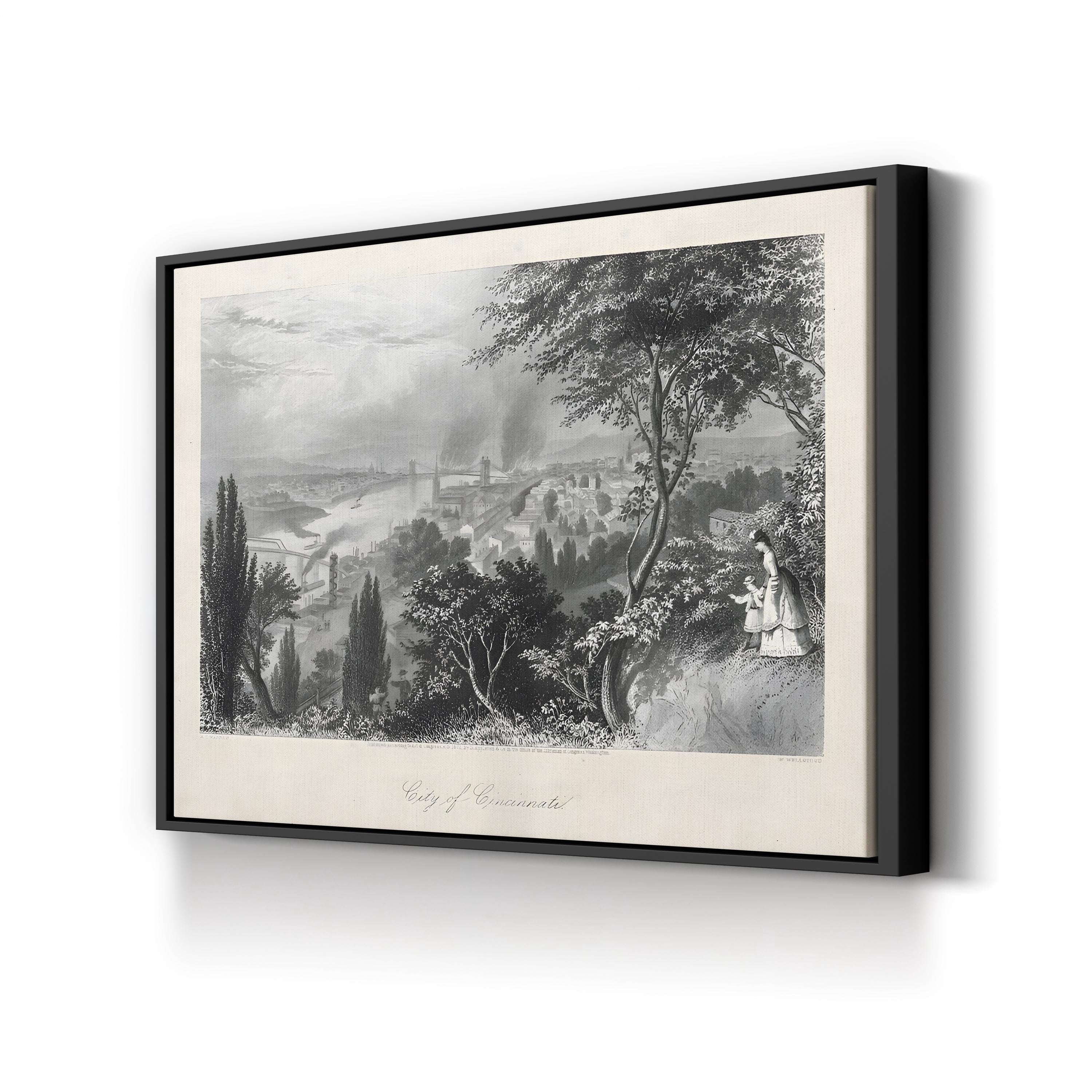 City of Cincinnati Riverfront – Period Illustration Wall Art | Vintage 19th-Century Canvas Print