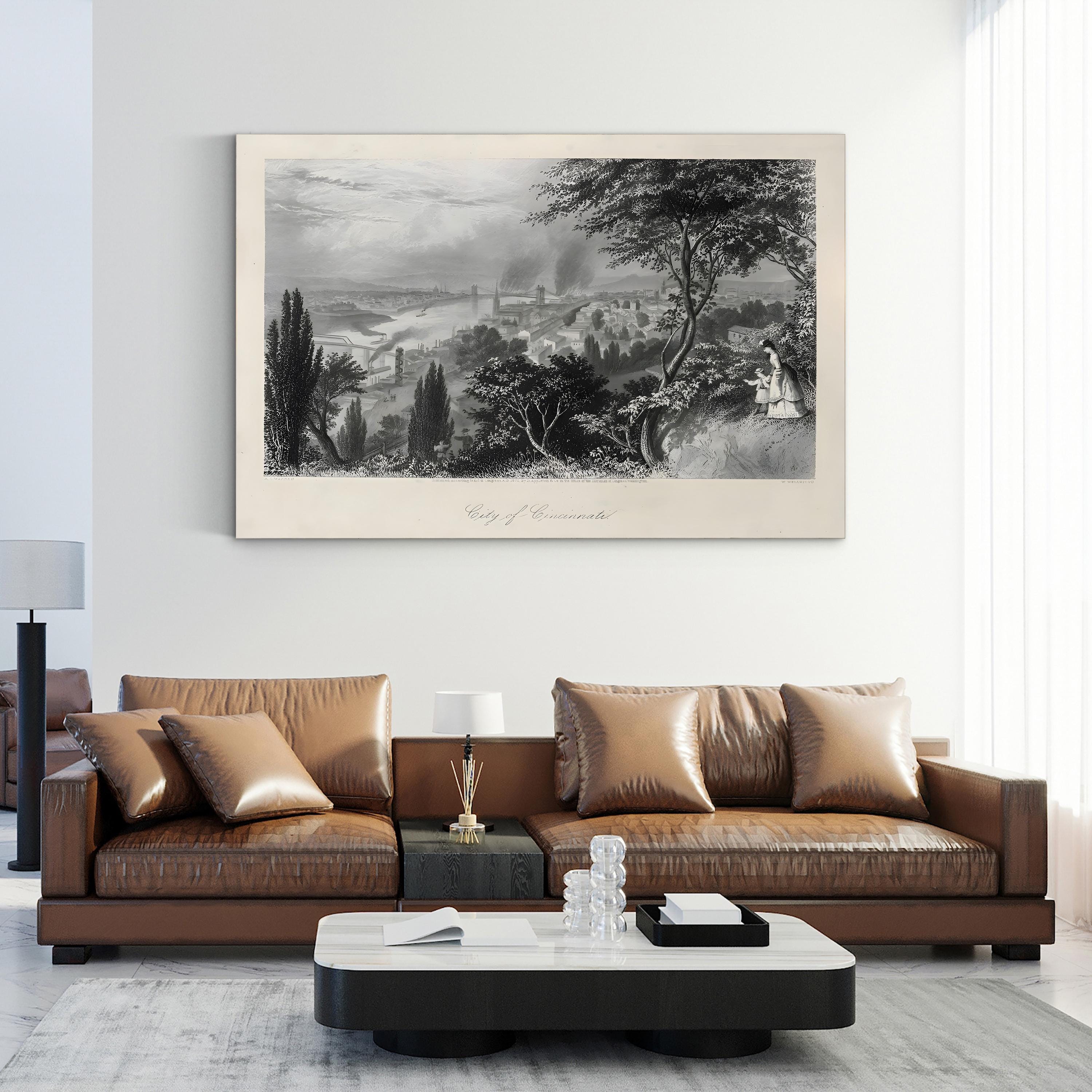 City of Cincinnati Riverfront – Period Illustration Wall Art | Vintage 19th-Century Canvas Print