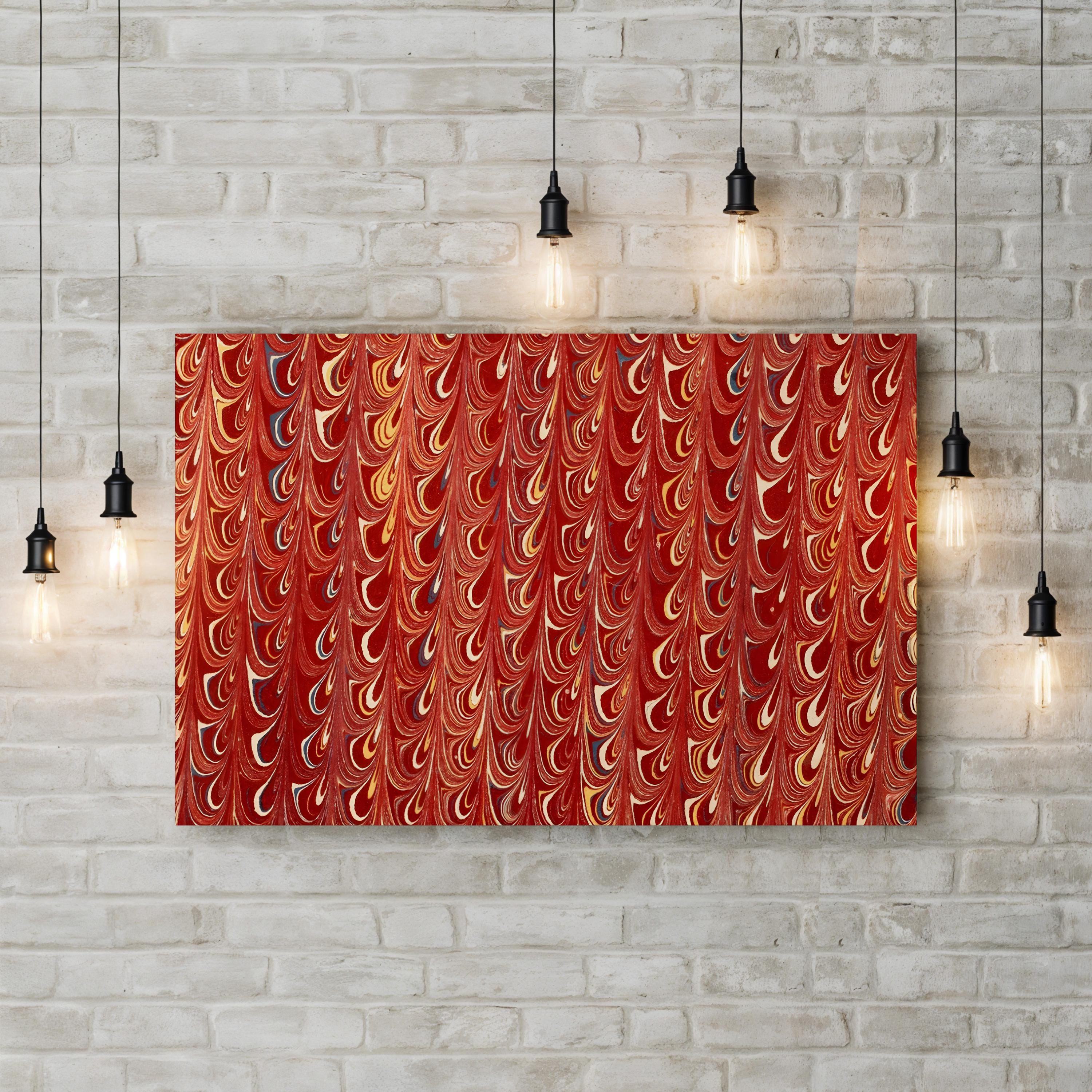 Decorative Endpaper Wall Art – 19th Century Red Marble Paper Print