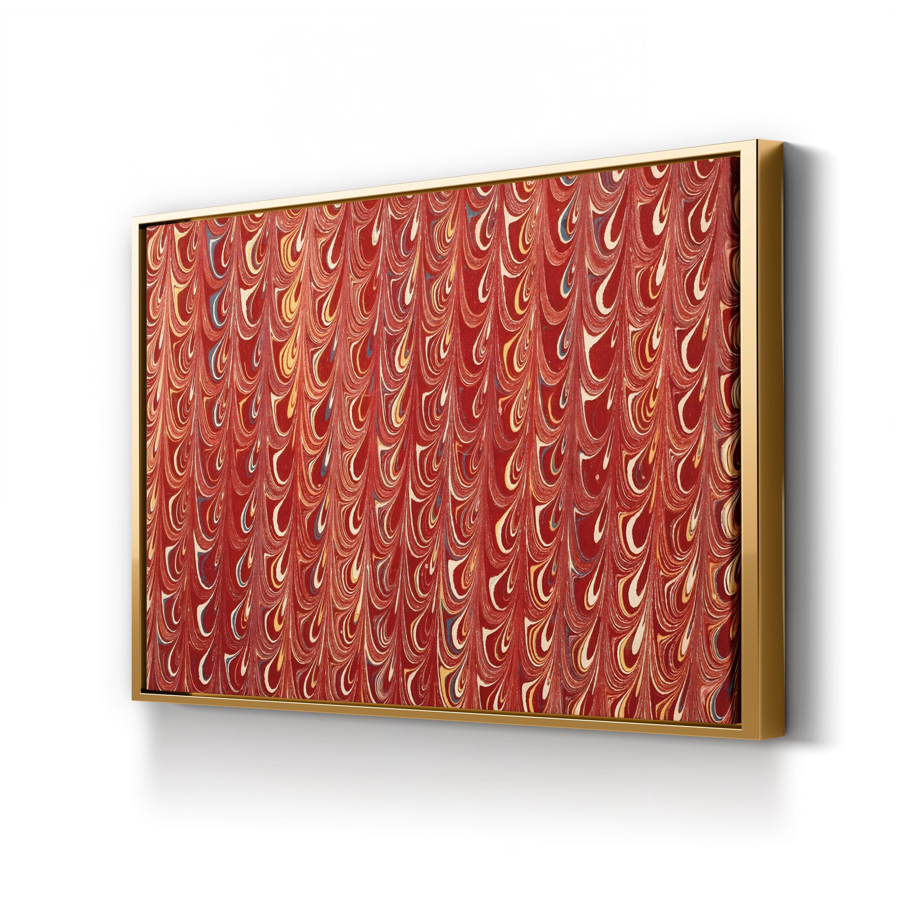 Decorative Endpaper Wall Art – 19th Century Red Marble Paper Print