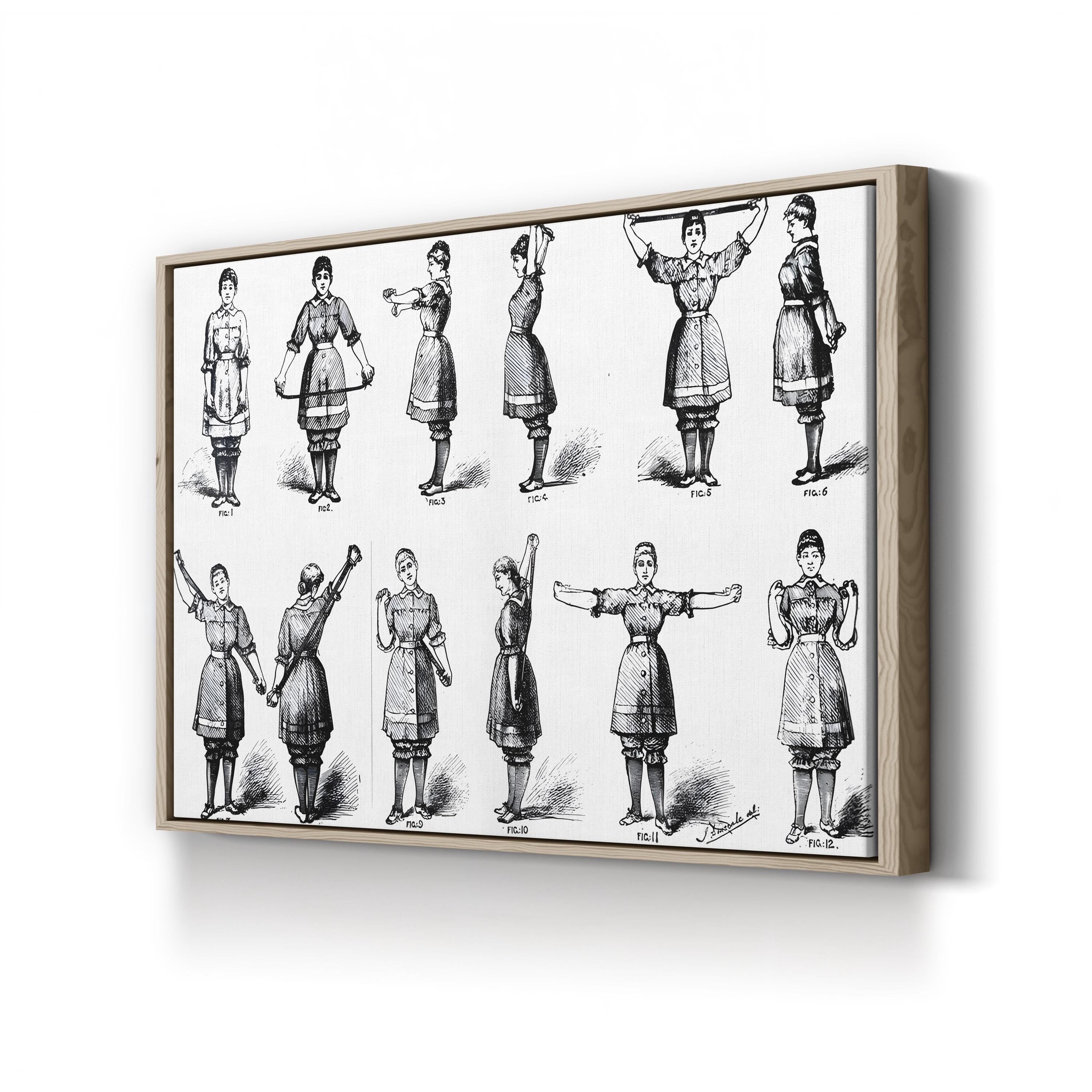 19th Century Calisthenics Exercise Plate canvas print in Oak frame