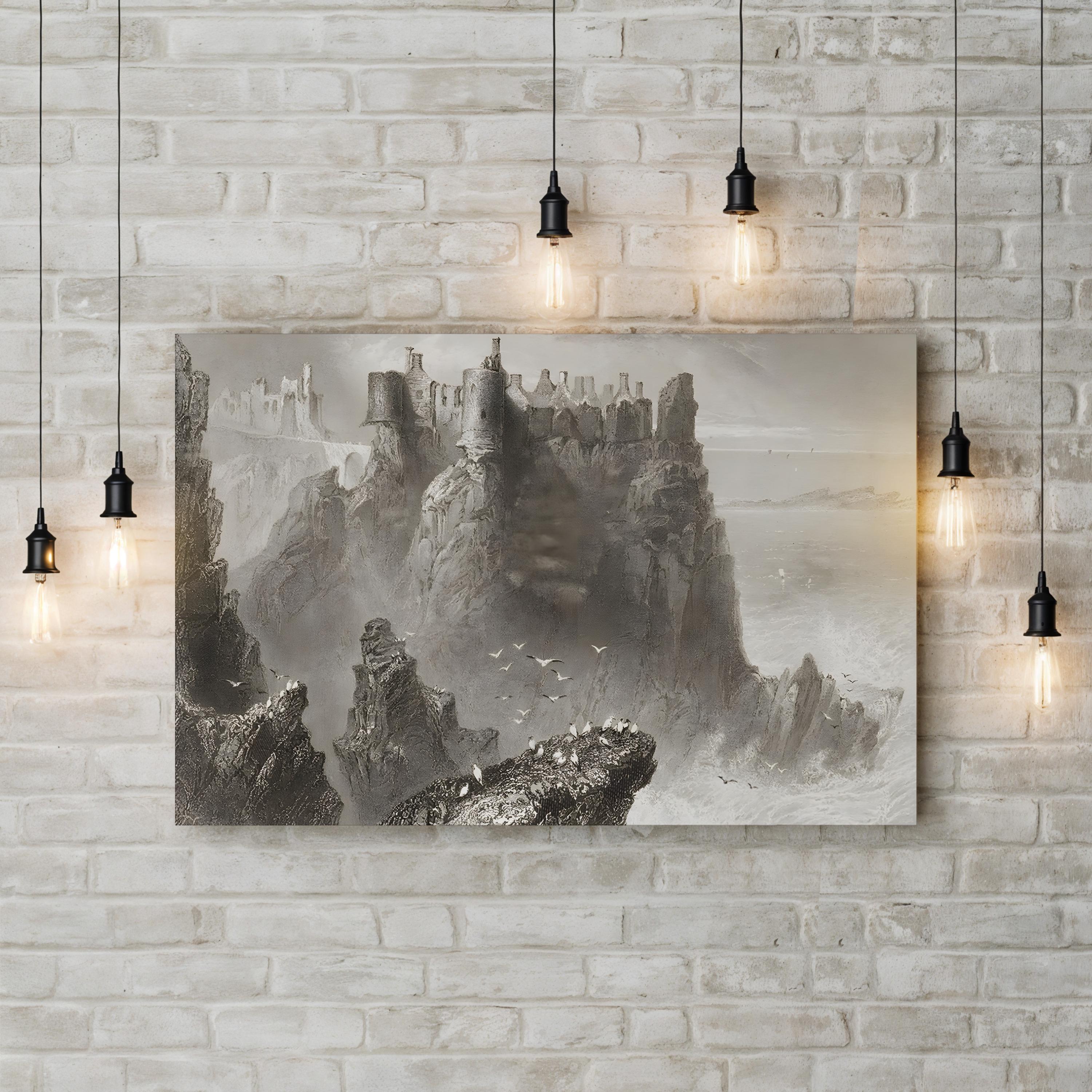 Dunluce Castle Wall Art – William Henry Bartlett | 19th-Century Irish Castle Landscape Canvas Print