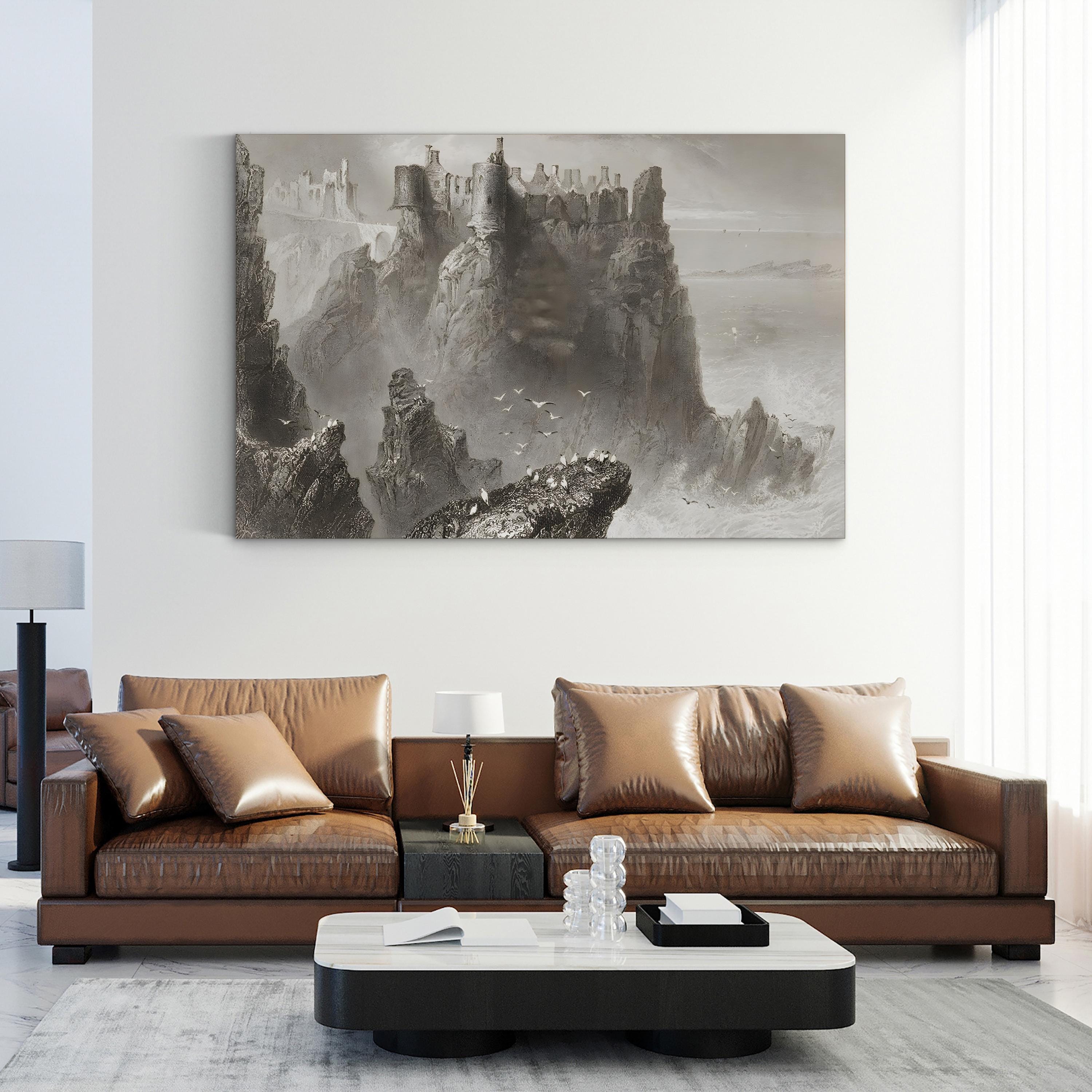 Dunluce Castle Wall Art – William Henry Bartlett | 19th-Century Irish Castle Landscape Canvas Print