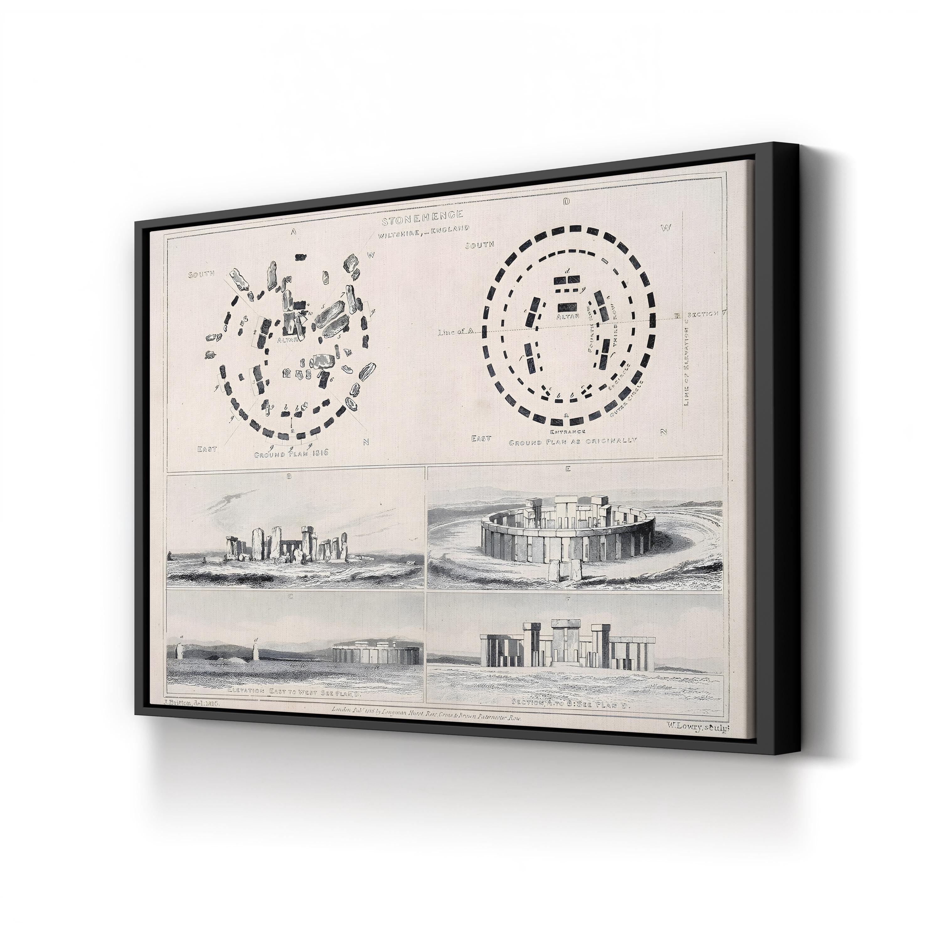 Stonehenge Engineering Illustration Wall Art – 19th Century Historical Engraving Canvas Print