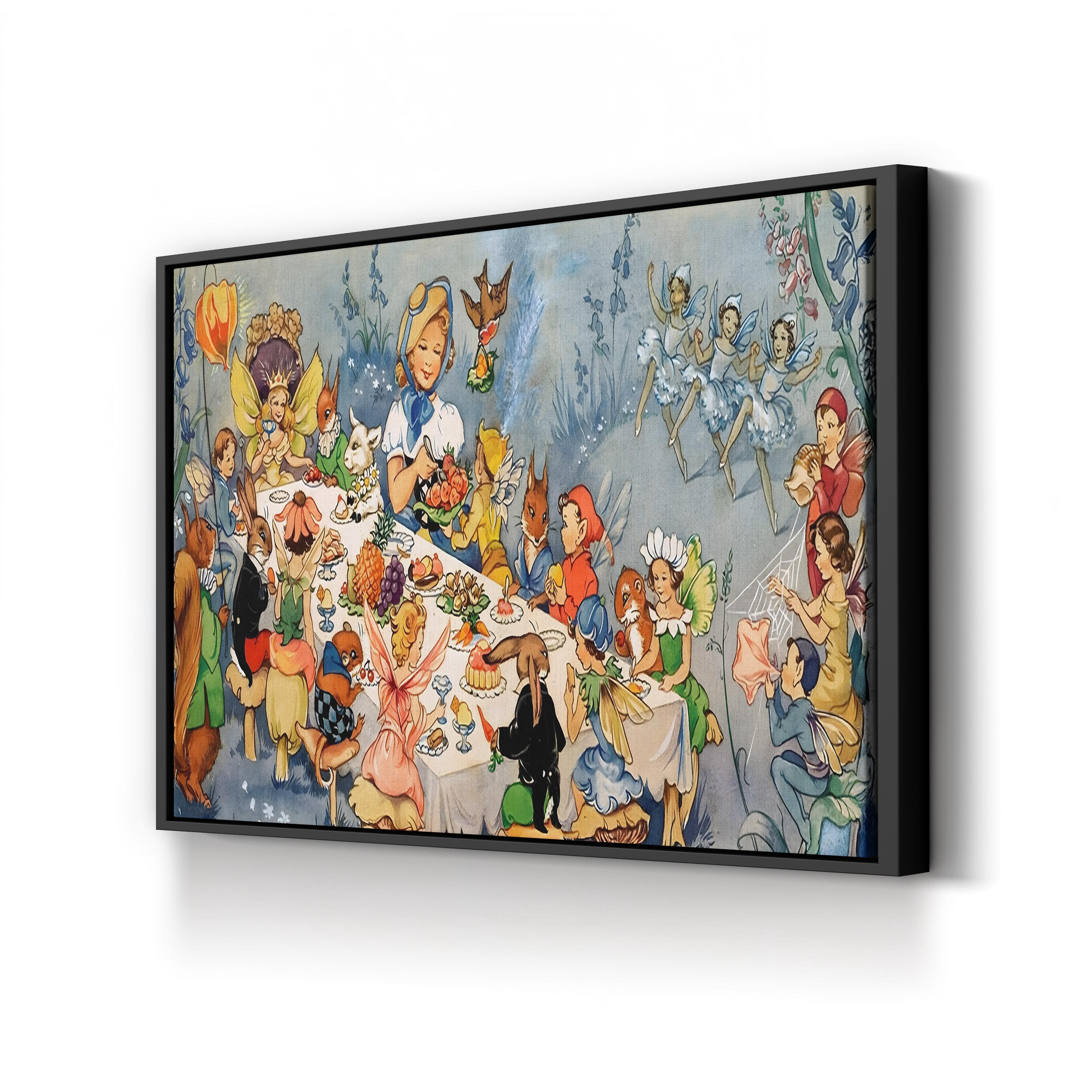 Fairy Tea Party Canvas Art Print – Whimsical Nursery & Kids Room Wall Decor