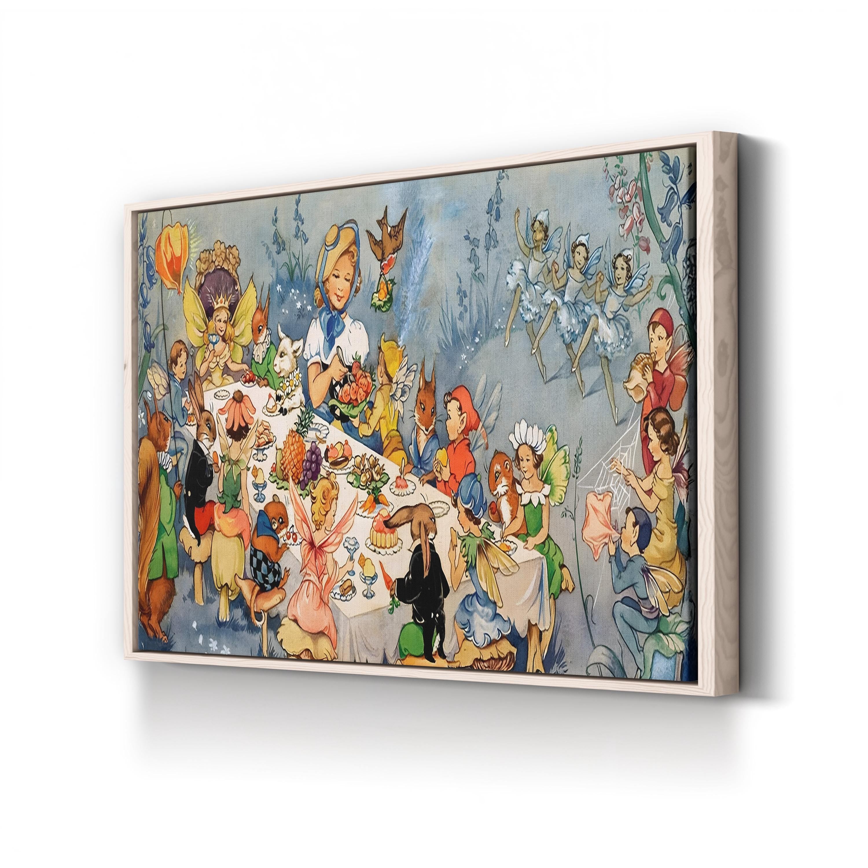 Fairy Tea Party Canvas Art Print – Whimsical Nursery & Kids Room Wall Decor