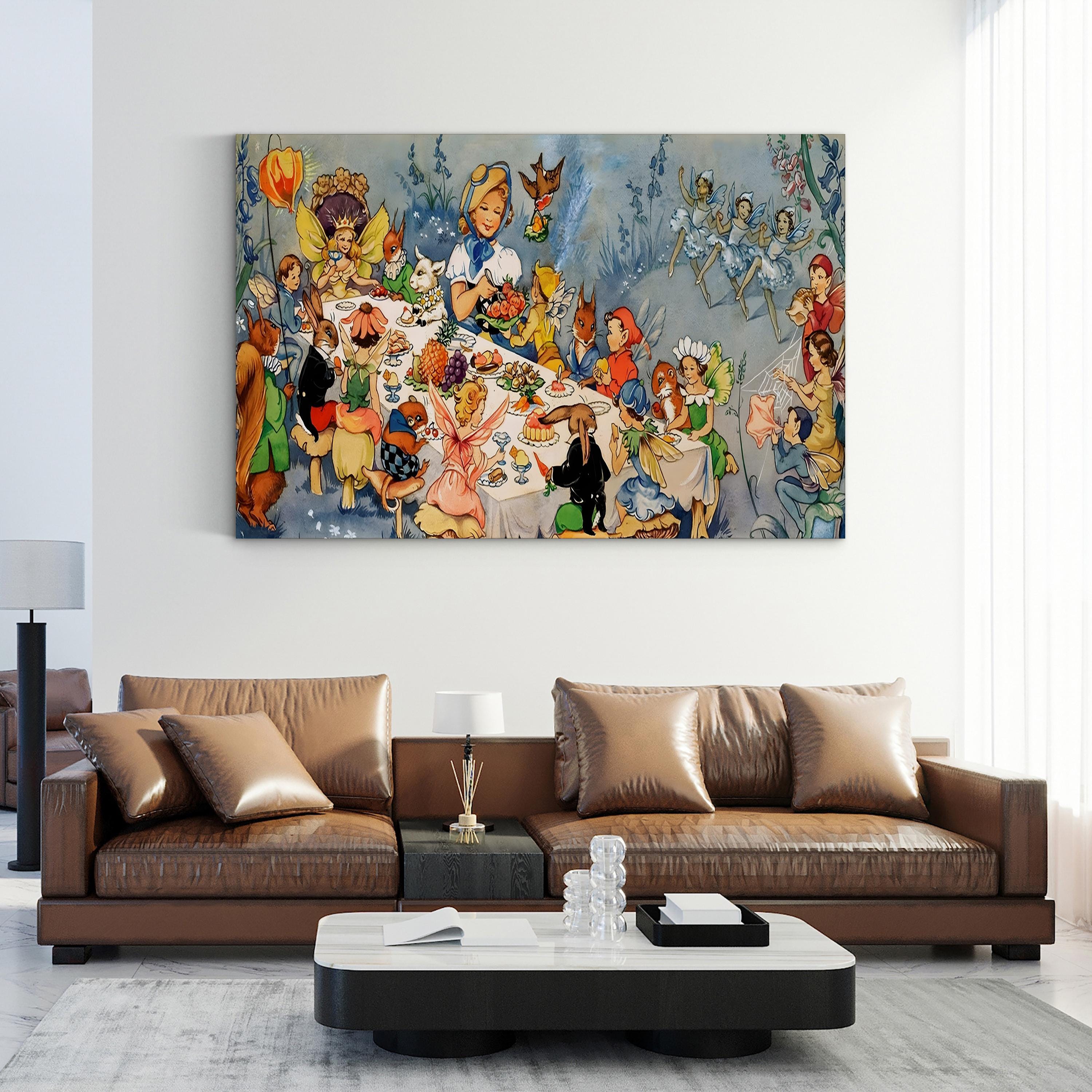 Fairy Tea Party Canvas Art Print – Whimsical Nursery & Kids Room Wall Decor