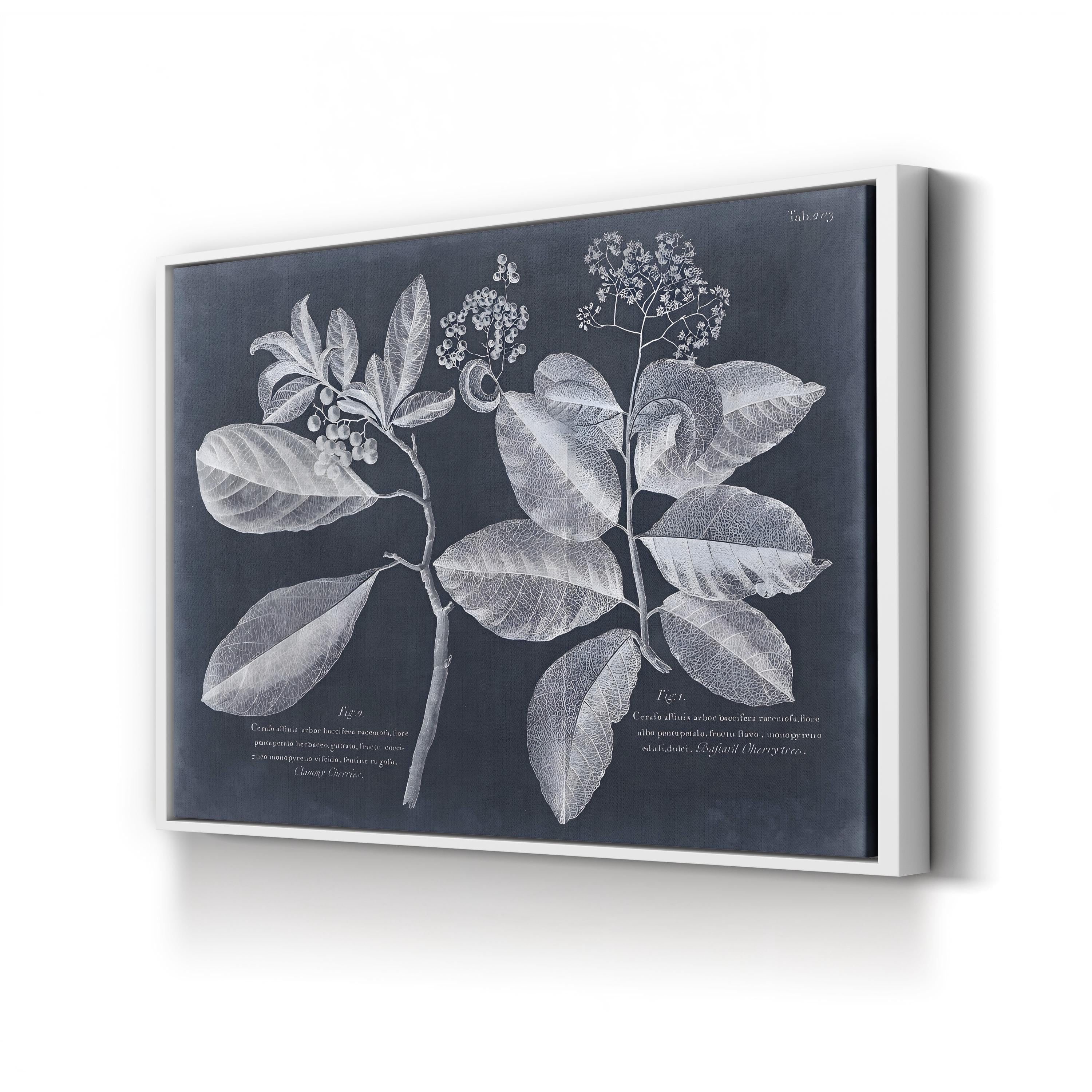 Foliage on Navy IV canvas print in White Framed Canvas