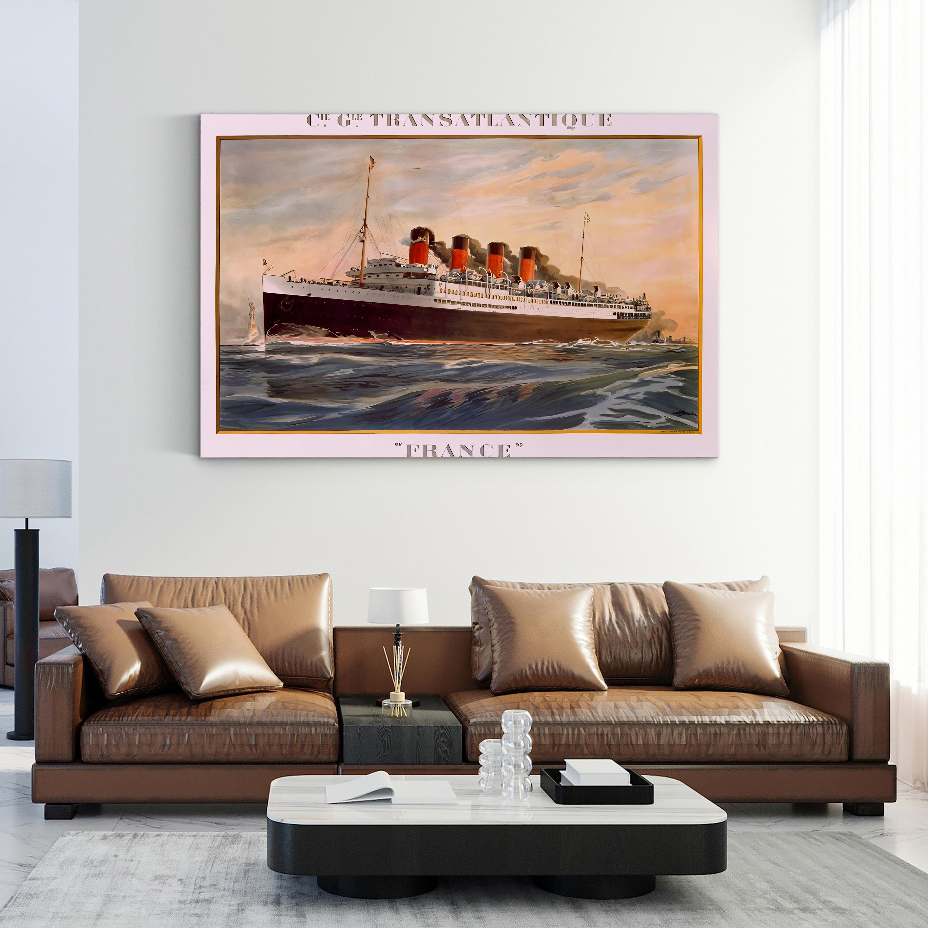 Ocean Liner France – Period Illustration Wall Art | Vintage Transatlantic Canvas Print