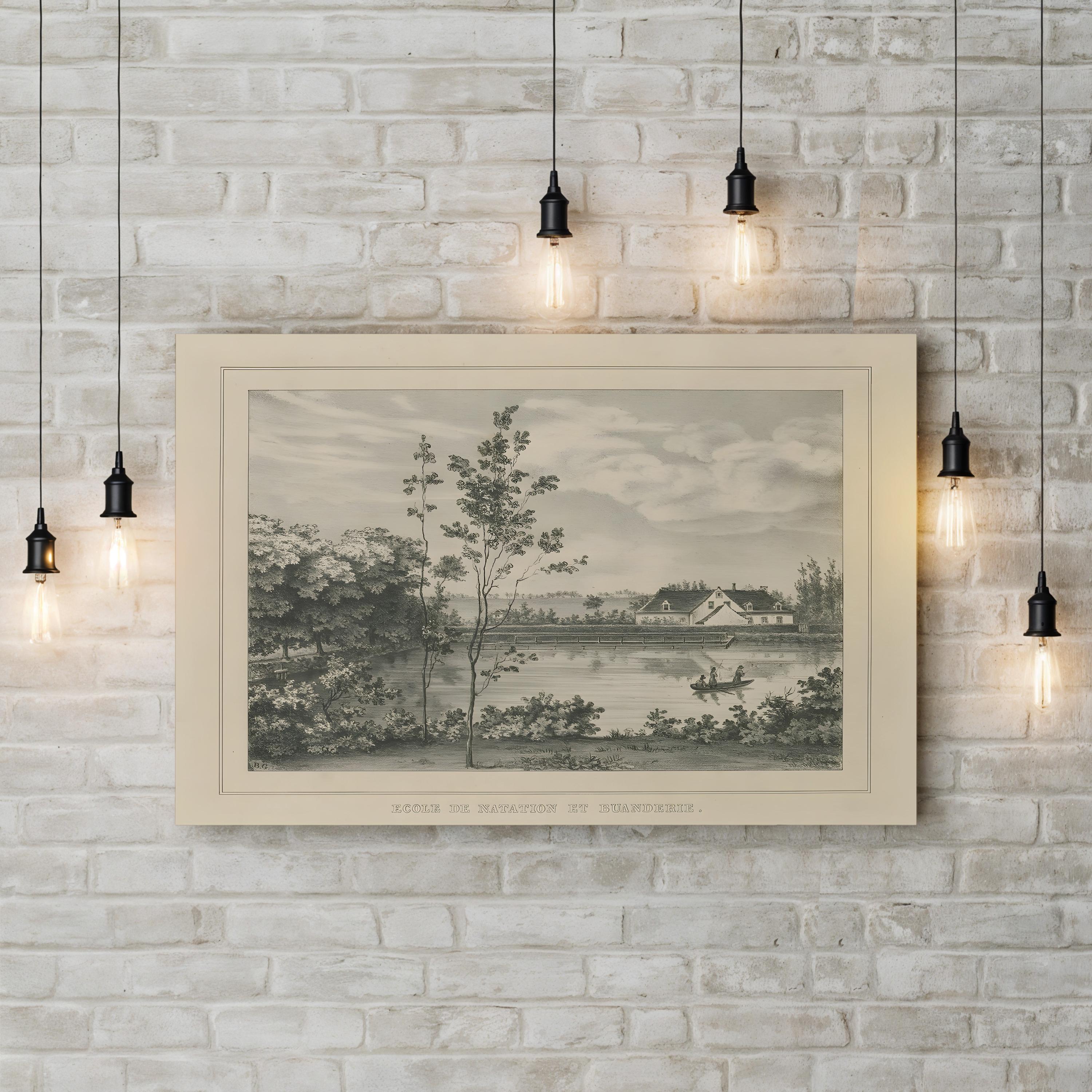 French Park Landscape Etching – Period Illustration Wall Art | 19th-Century Canvas Print