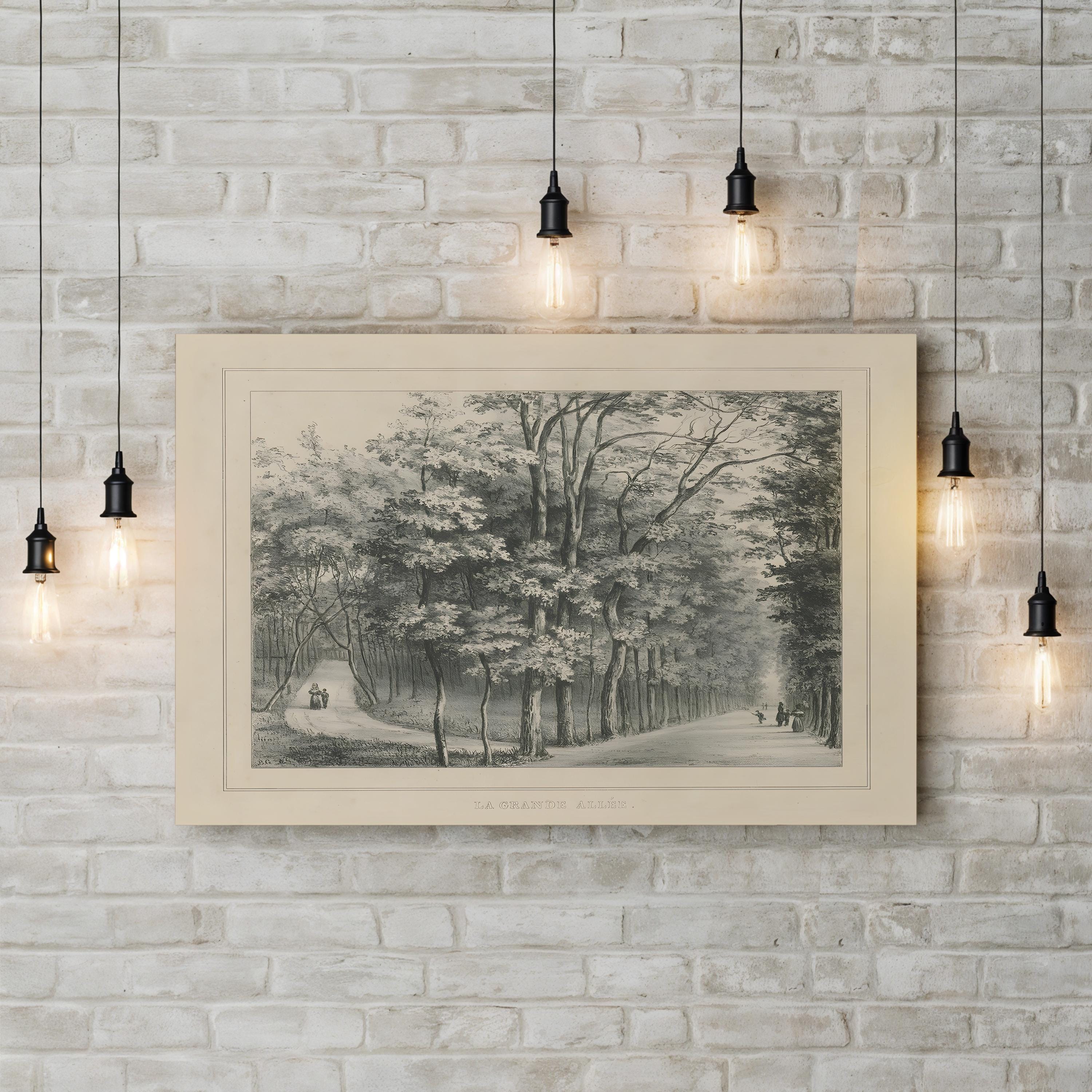 French Park Etching II Wall Art – 19th Century French Landscape Canvas Print