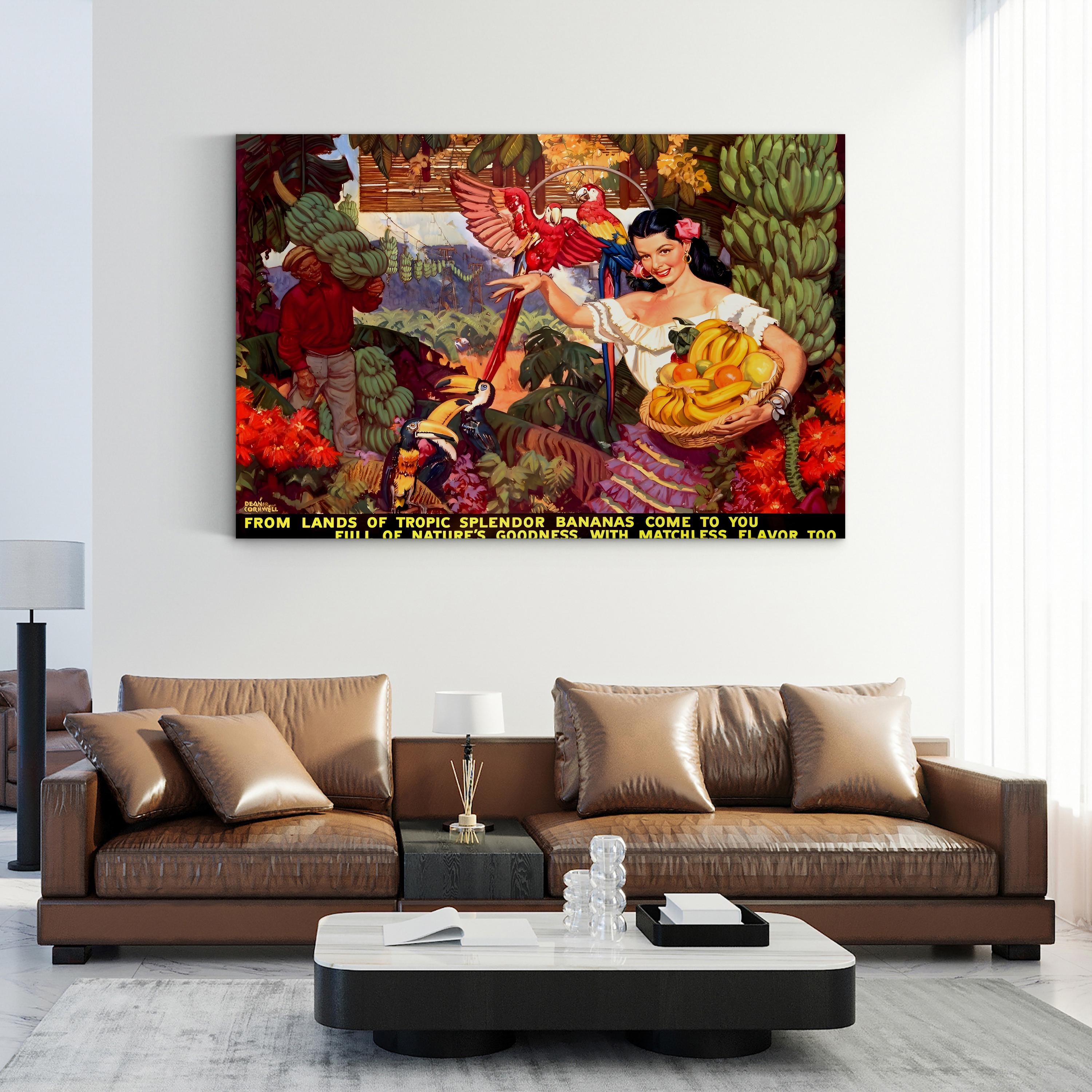 Tropical Bananas Travel Poster – Period Illustration Wall Art | Exotic Fruit Canvas Print