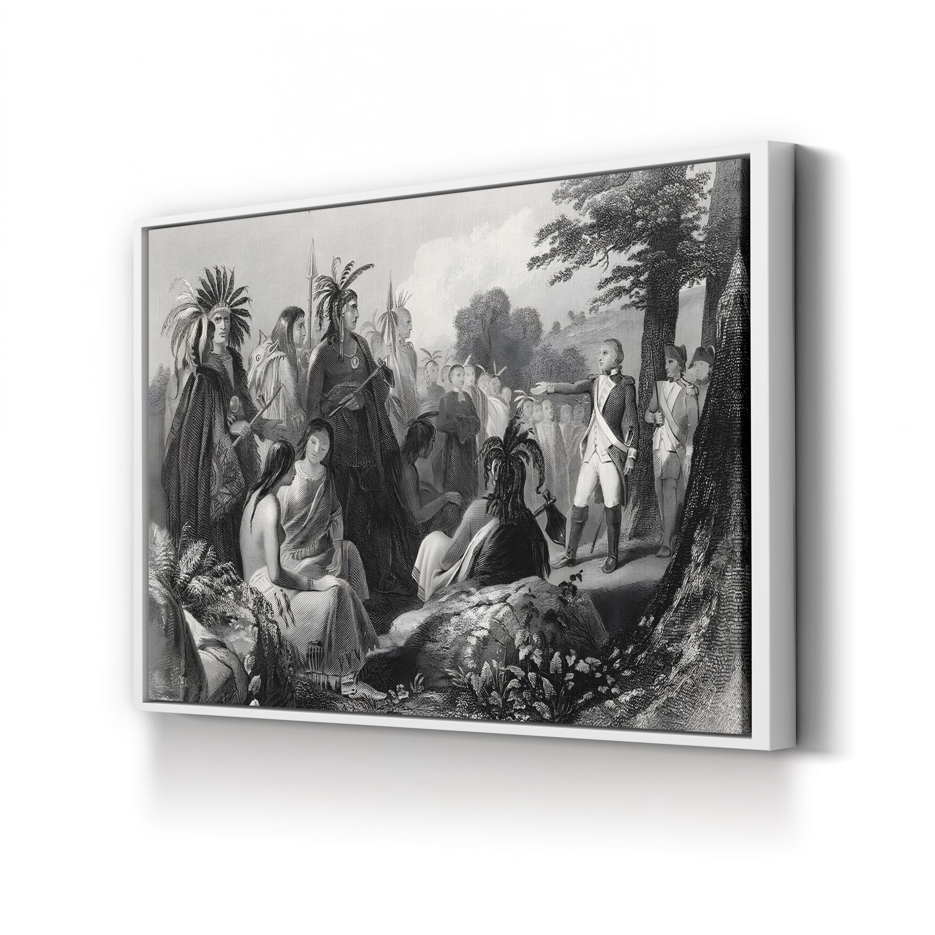 General Burgoyne Addressing the Indians Wall Art – 19th Century American Revolution Engraving Print