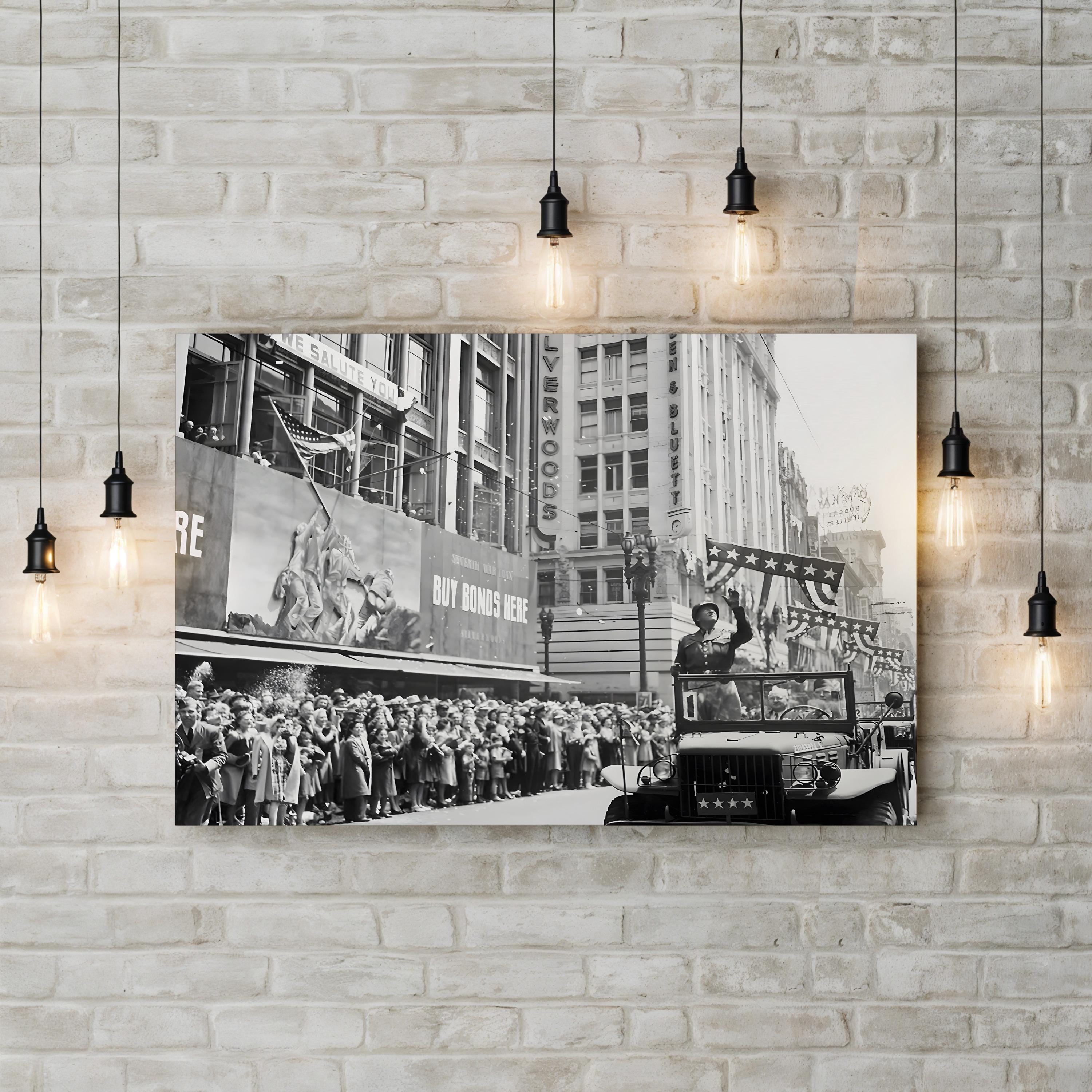 General George Patton WWII Victory Parade Canvas Art – Historic American Military Photography Print