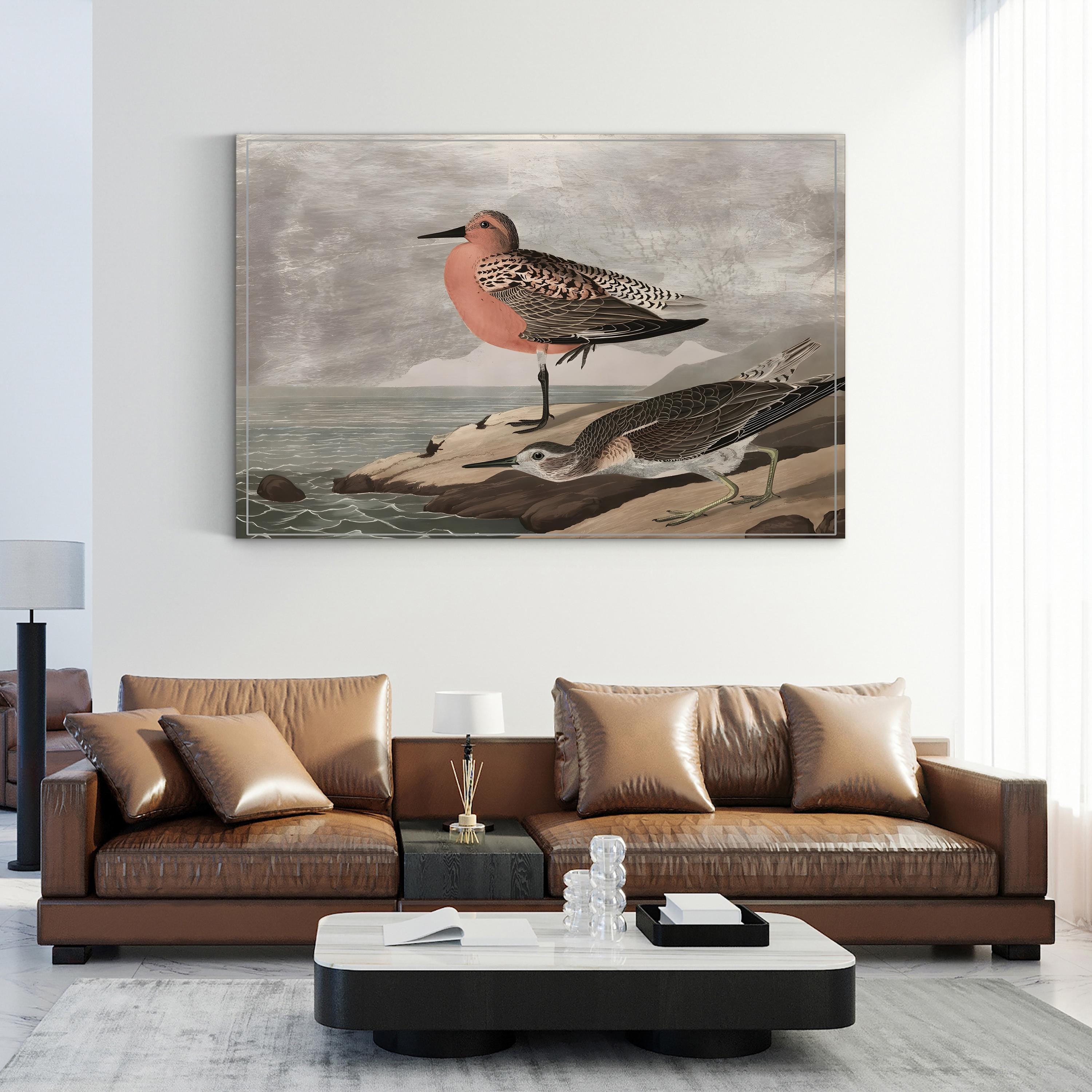 Gilded Sandpipers Canvas Art Print: Vintage Coastal Bird Illustration
