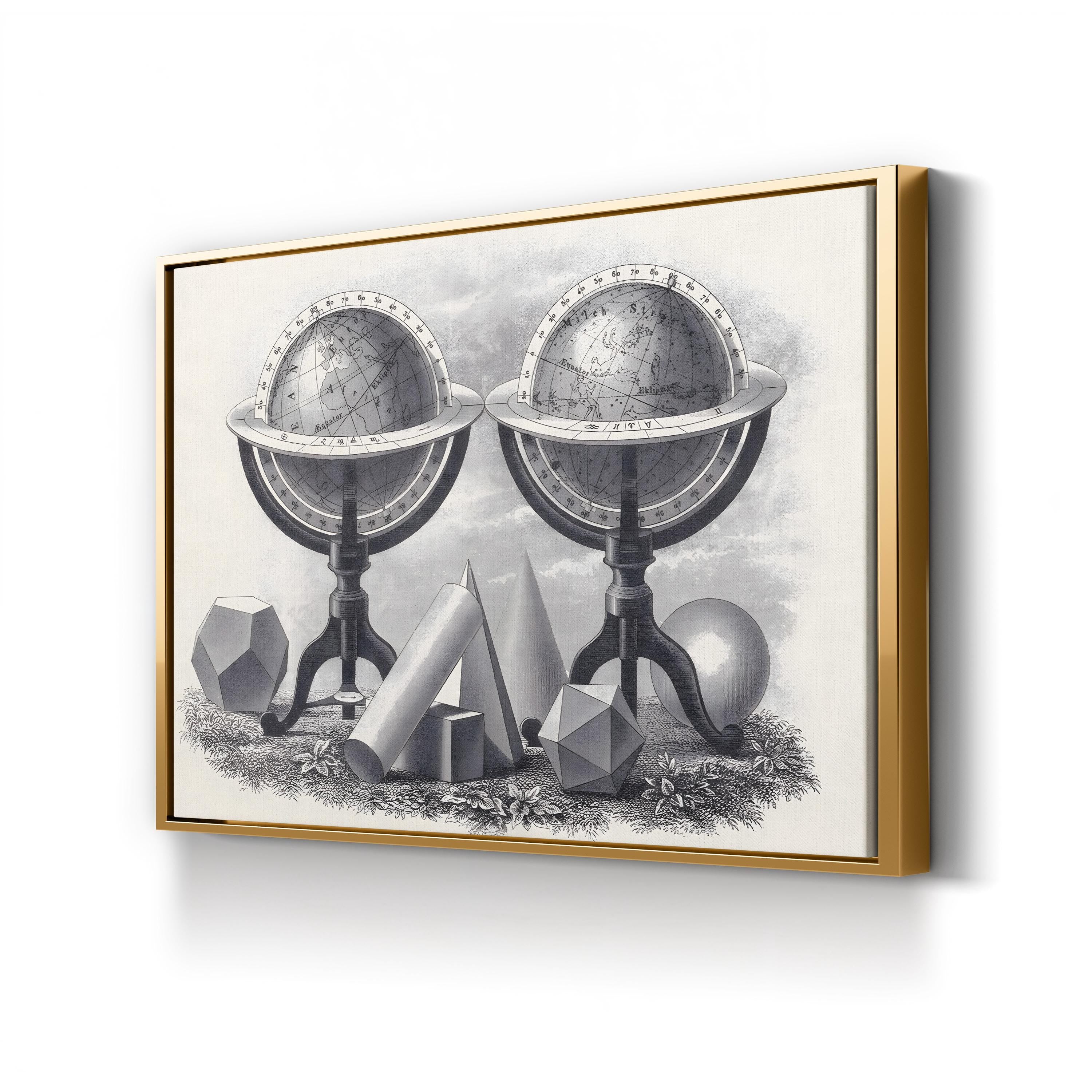 Globes of the Earth & Heavens canvas print in Gold Framed Canvas