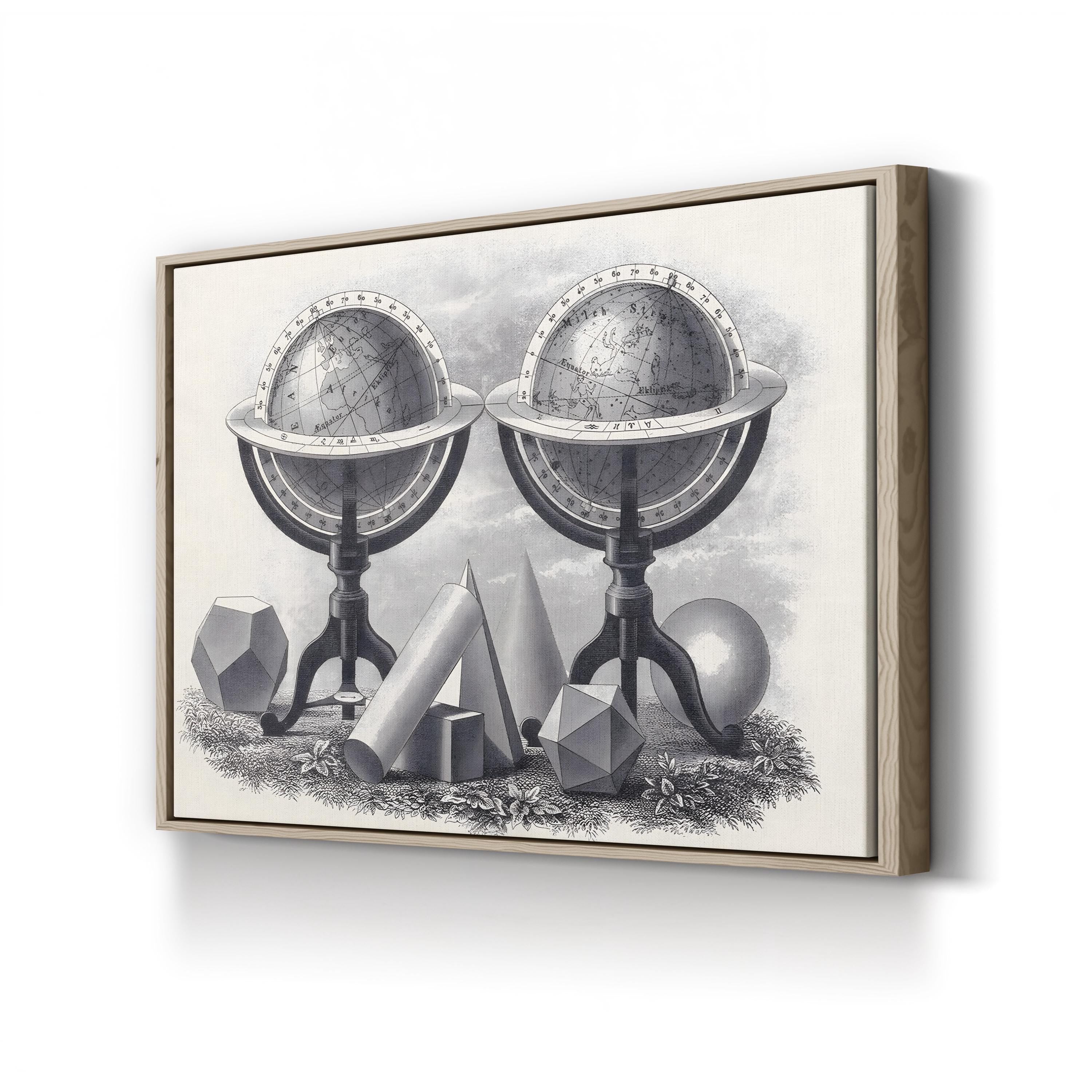 Globes of the Earth & Heavens canvas print in Oak Framed Canvas