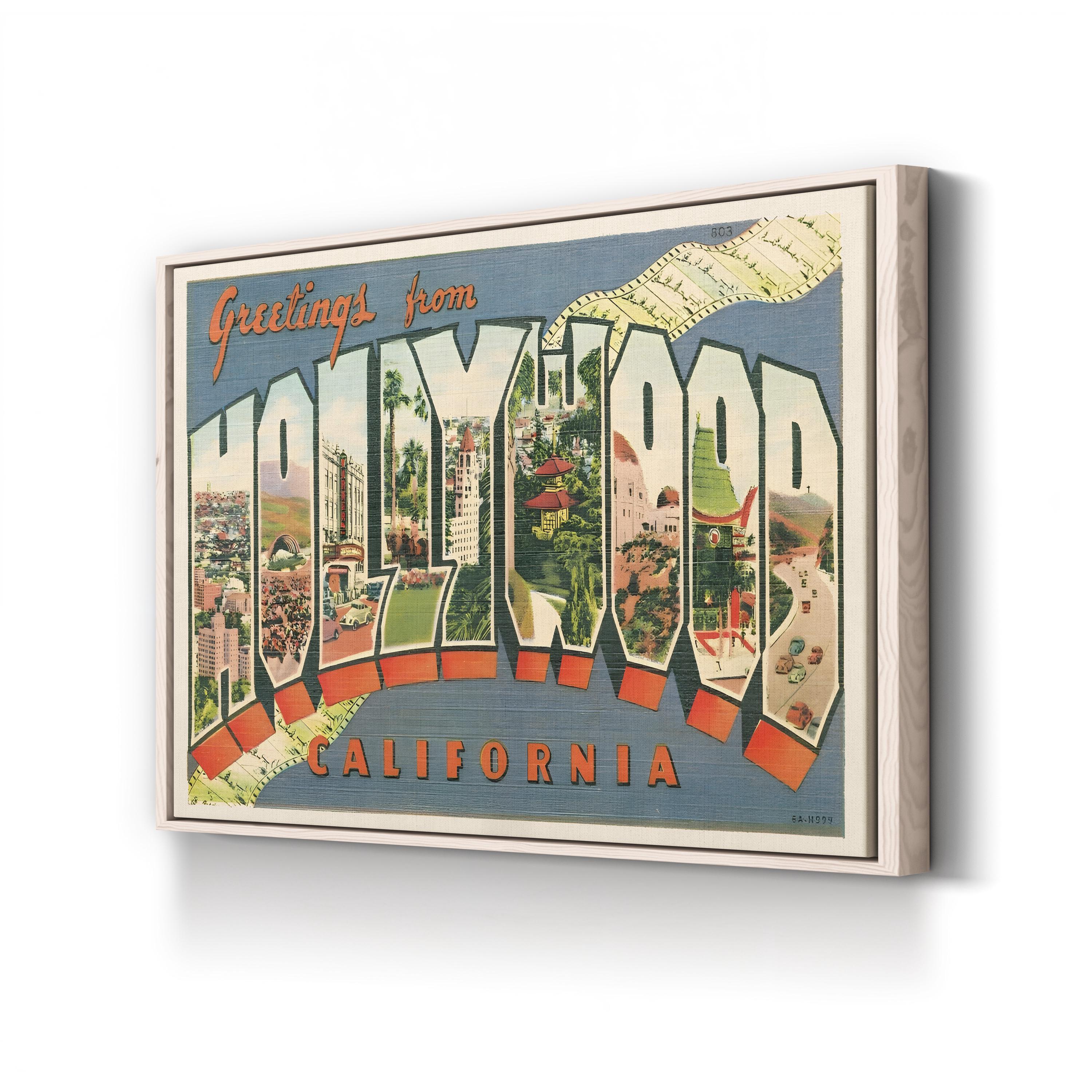 Greetings from Hollywood Postcard – Period Illustration Wall Art | Retro Travel Canvas Print