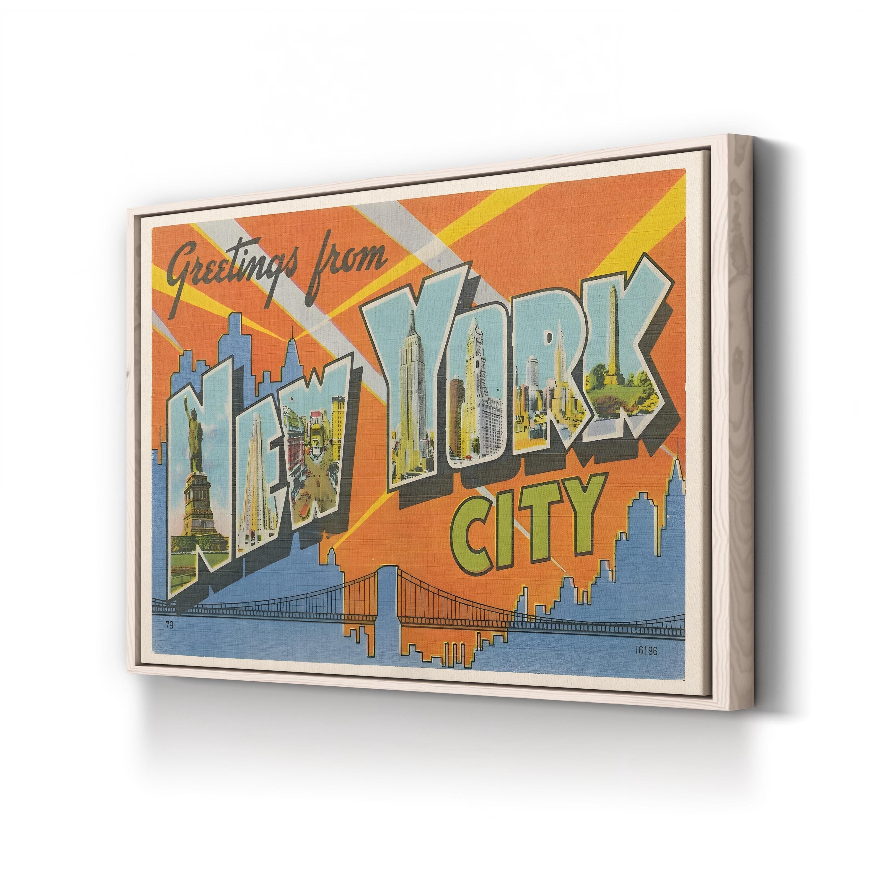 Greetings from New York Postcard – Period Illustration Wall Art | Retro Travel Canvas Print