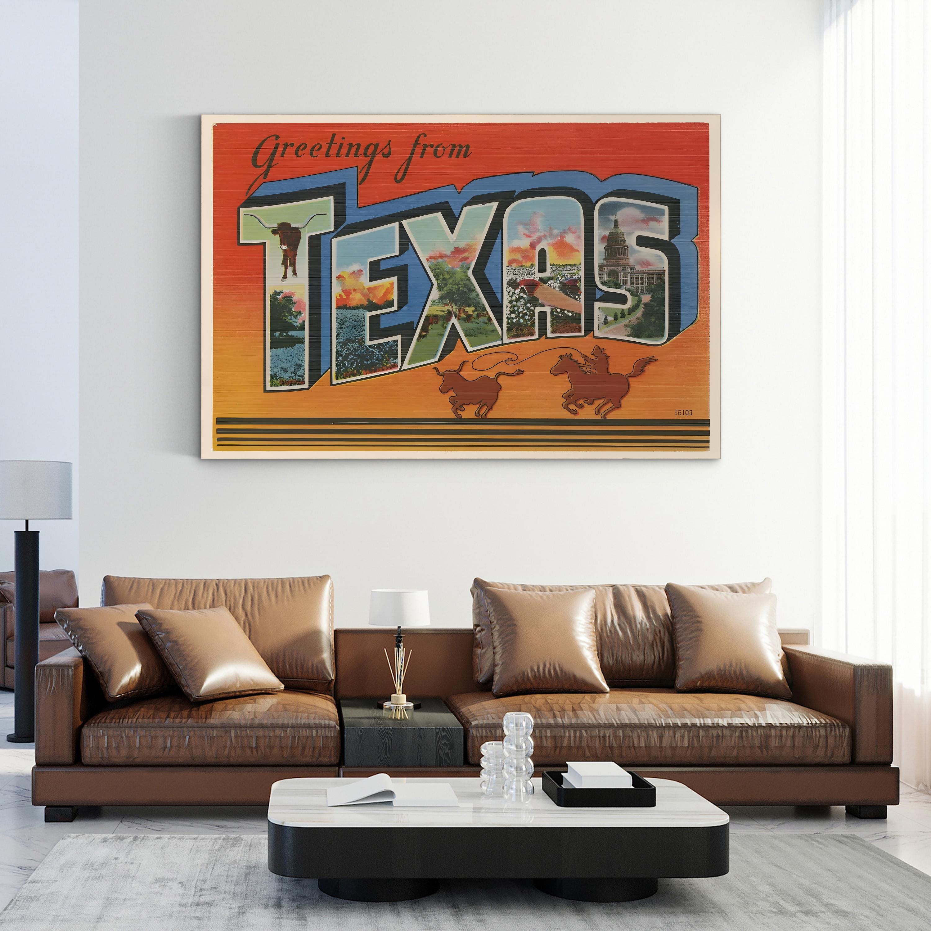 Vintage Texas Travel Poster – Period Illustration Wall Art | Western Cowboy Canvas Print
