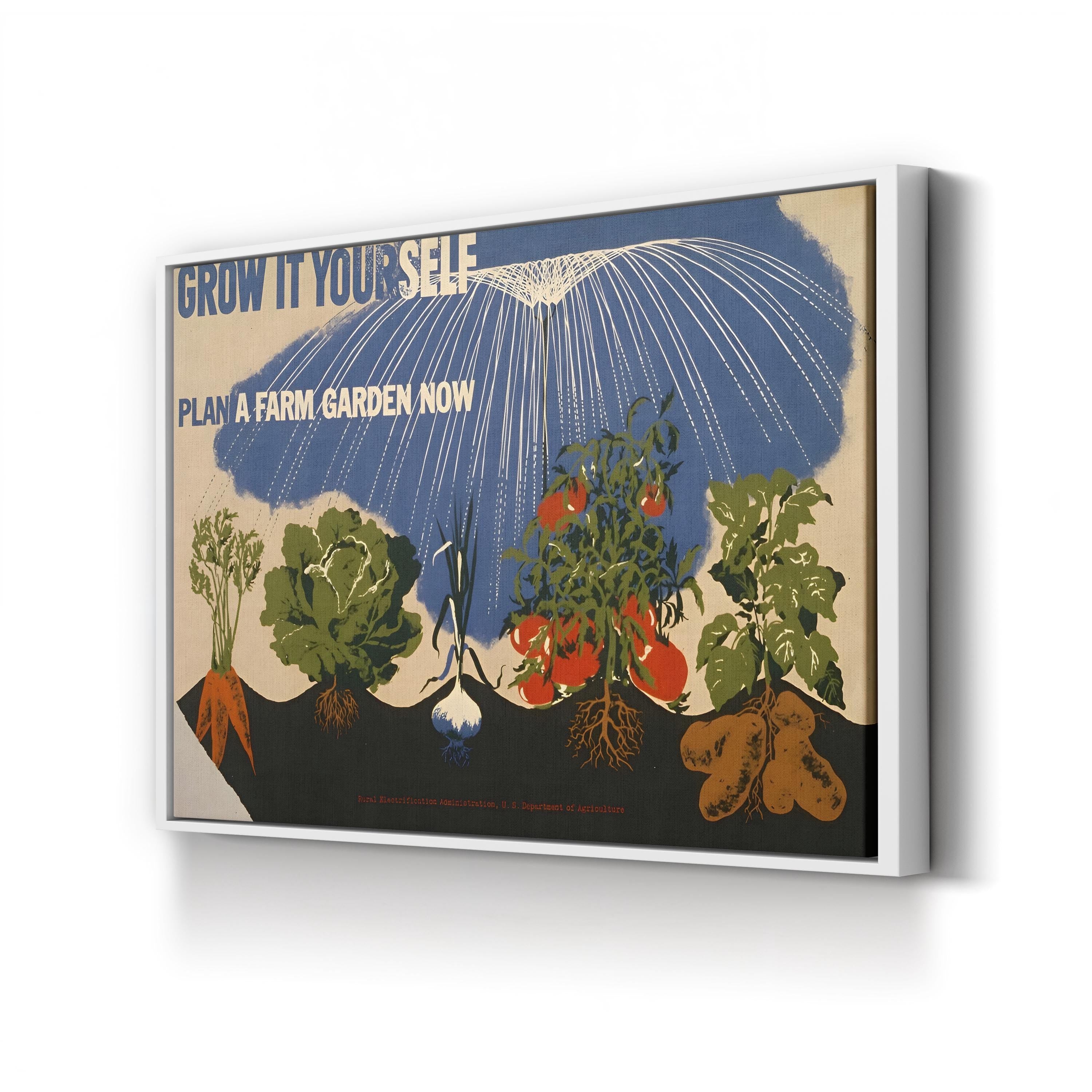 Grow It Yourself WPA Farm Garden Poster, c. 1940s canvas print in White frame