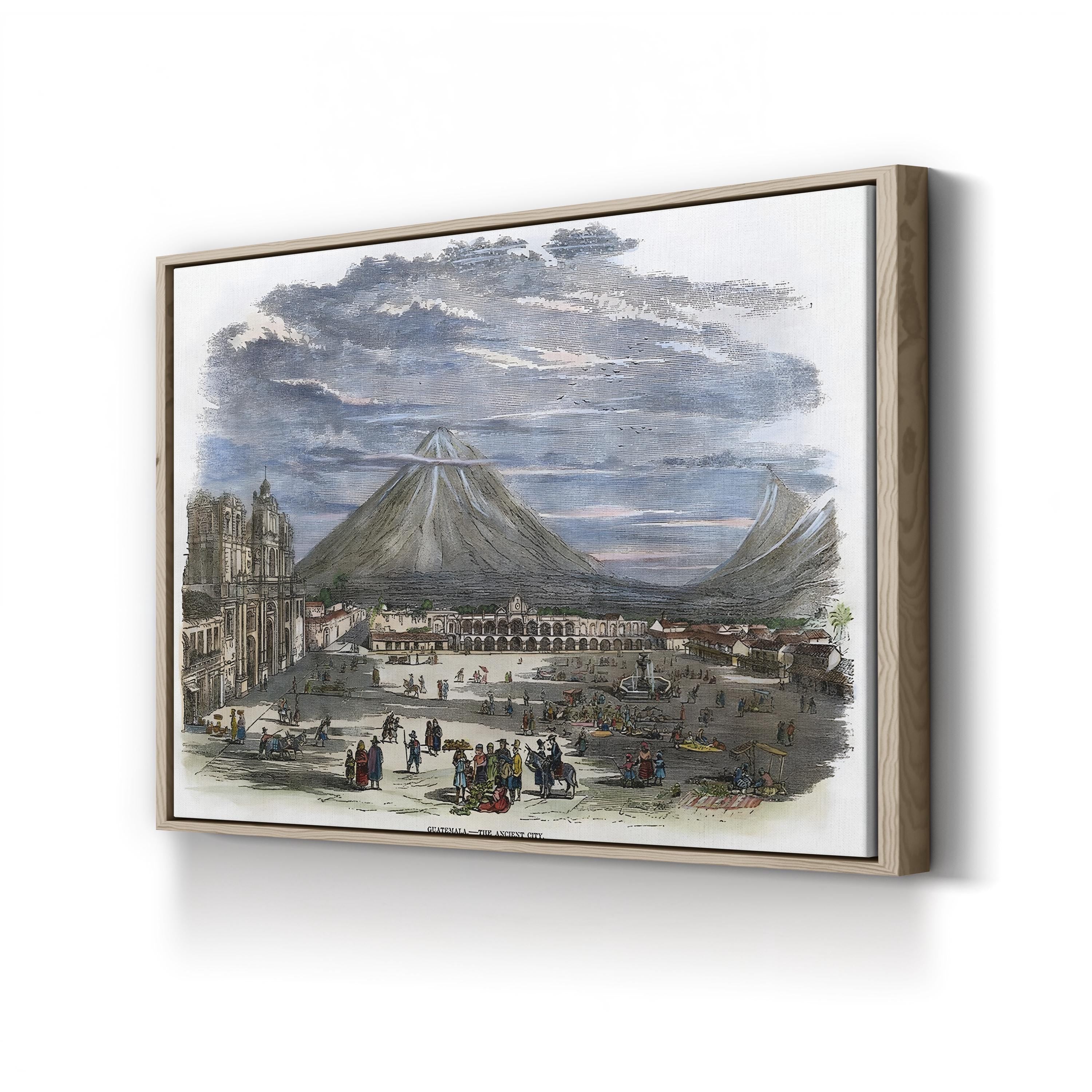 Guatemala City, 1856 – Period Illustration Wall Art | Volcano Lithograph Canvas Print