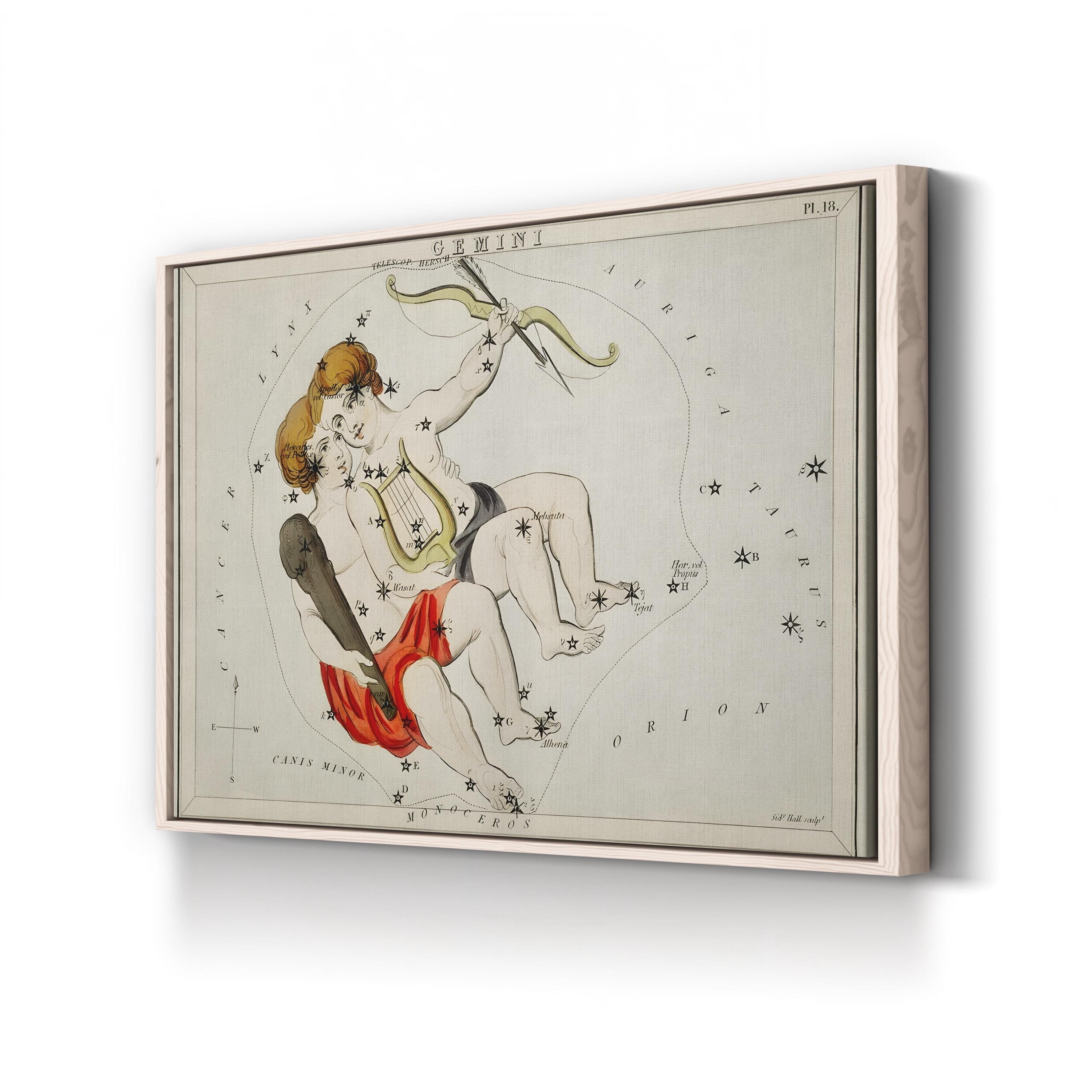Gemini Constellation Star Chart – Period Illustration Wall Art | Sidney Hall Zodiac Canvas Print