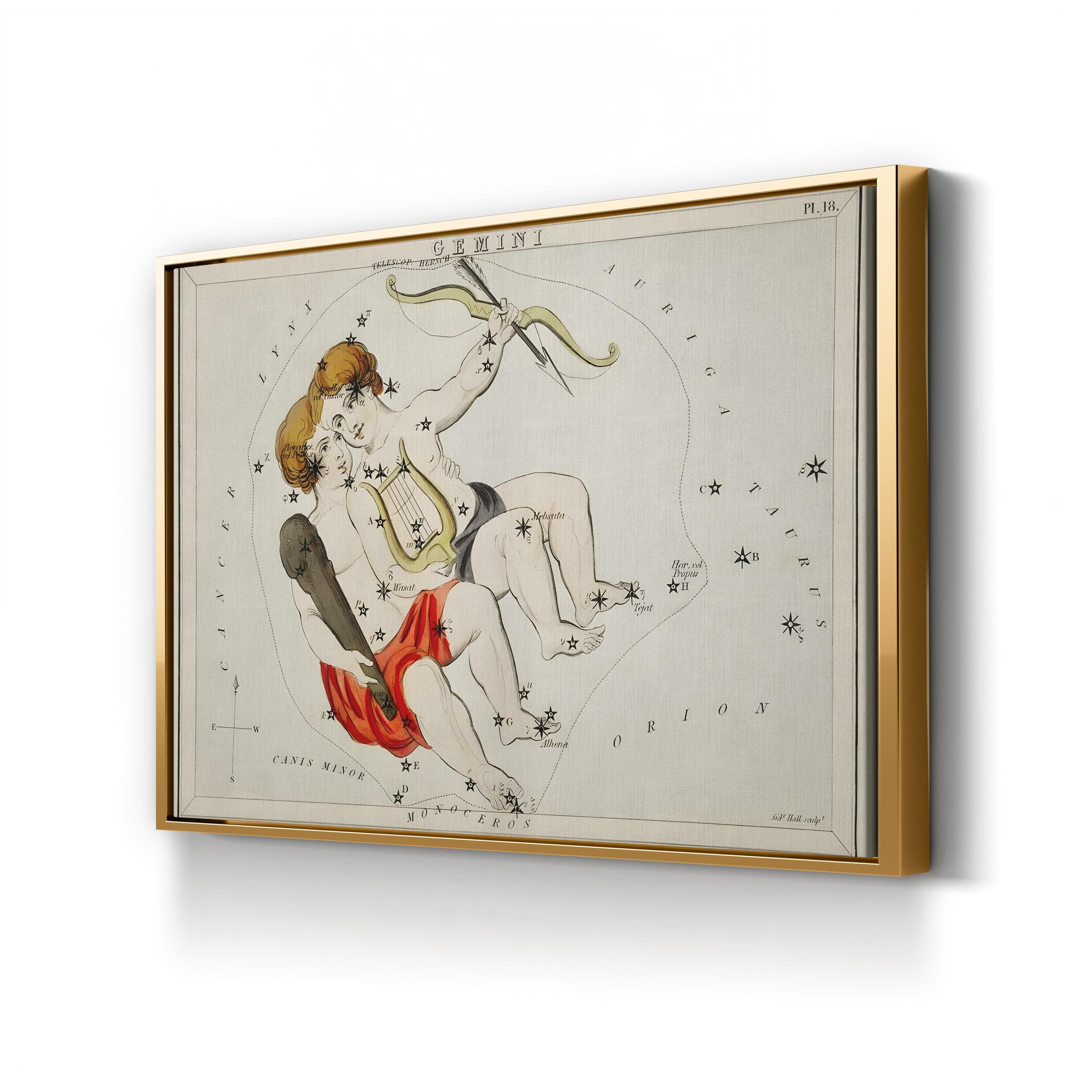 Gemini Constellation Star Chart – Period Illustration Wall Art | Sidney Hall Zodiac Canvas Print