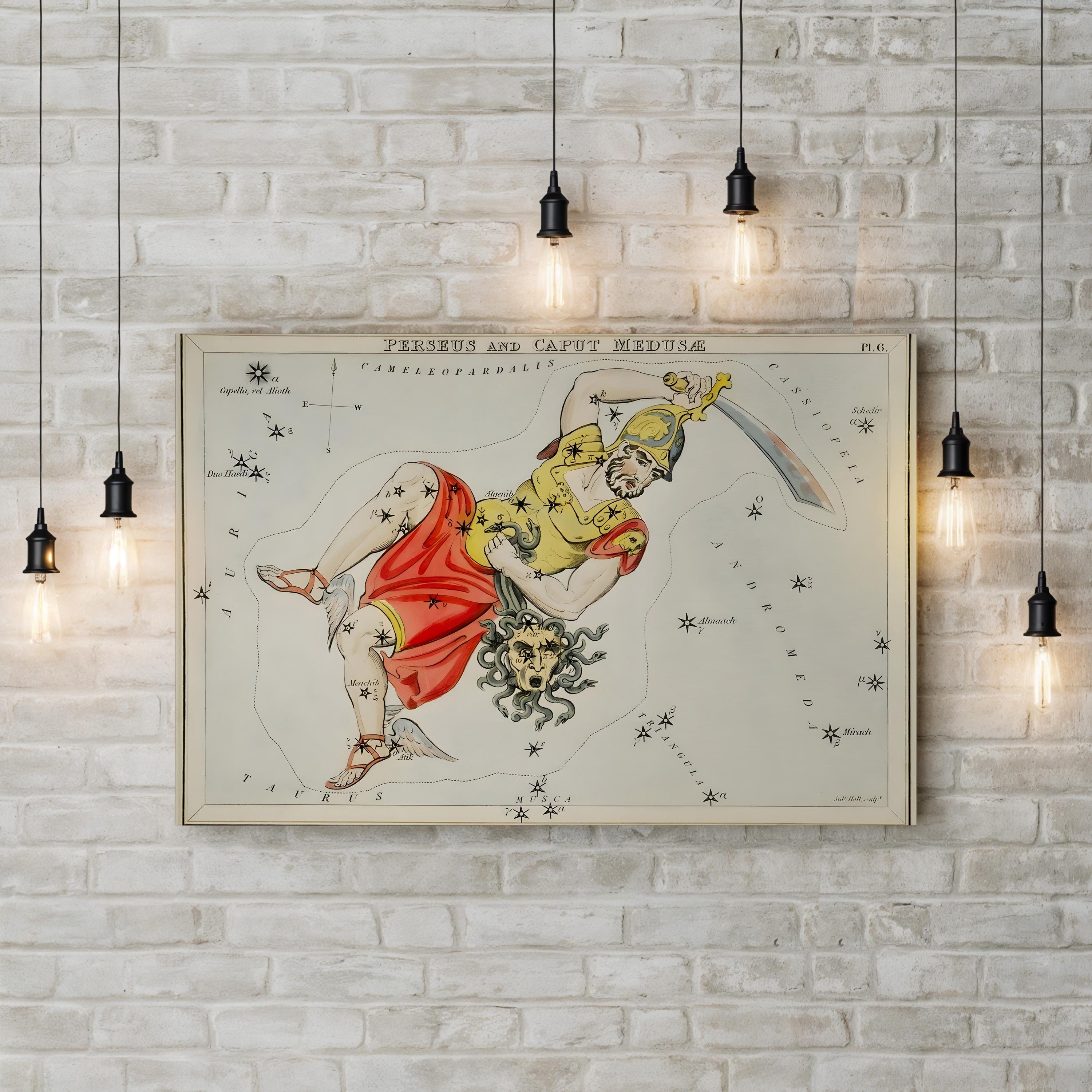 Perseus & Medusa Celestial Map – Period Illustration Wall Art | Sidney Hall Astronomy Canvas Print
