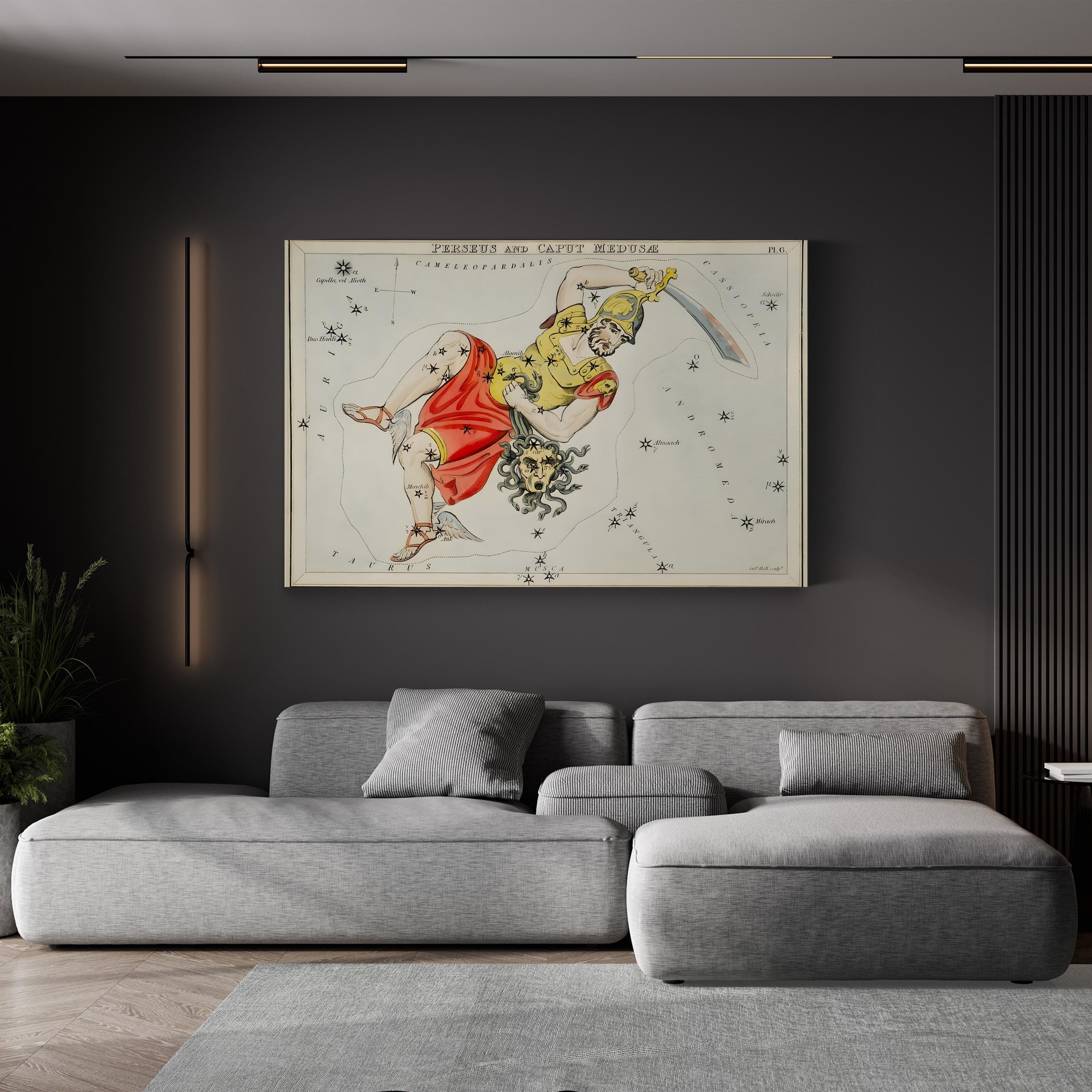 Perseus & Medusa Celestial Map – Period Illustration Wall Art | Sidney Hall Astronomy Canvas Print