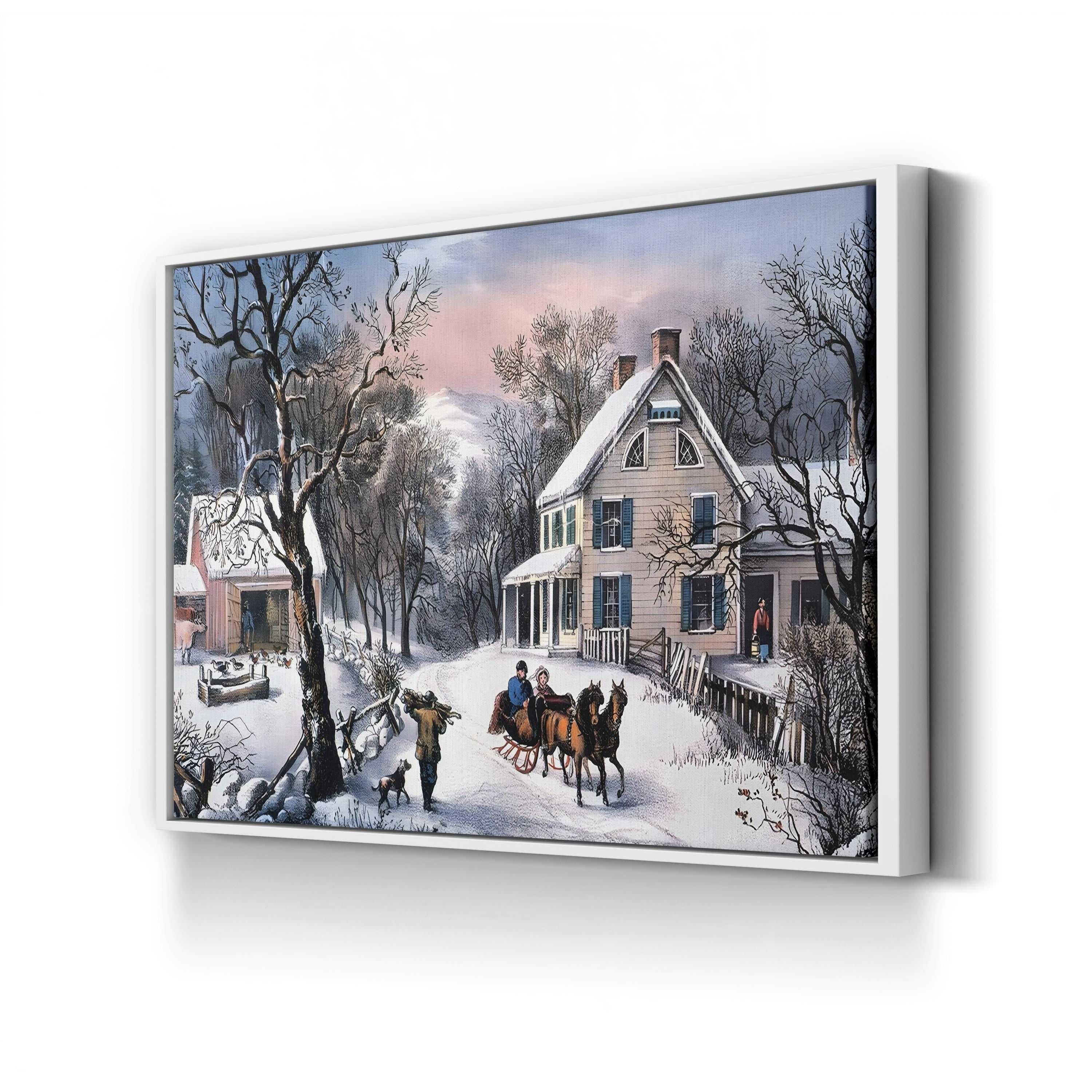 Homestead Winter, 1868 – Currier & Ives Wall Art | Snowy Farmhouse Canvas Print