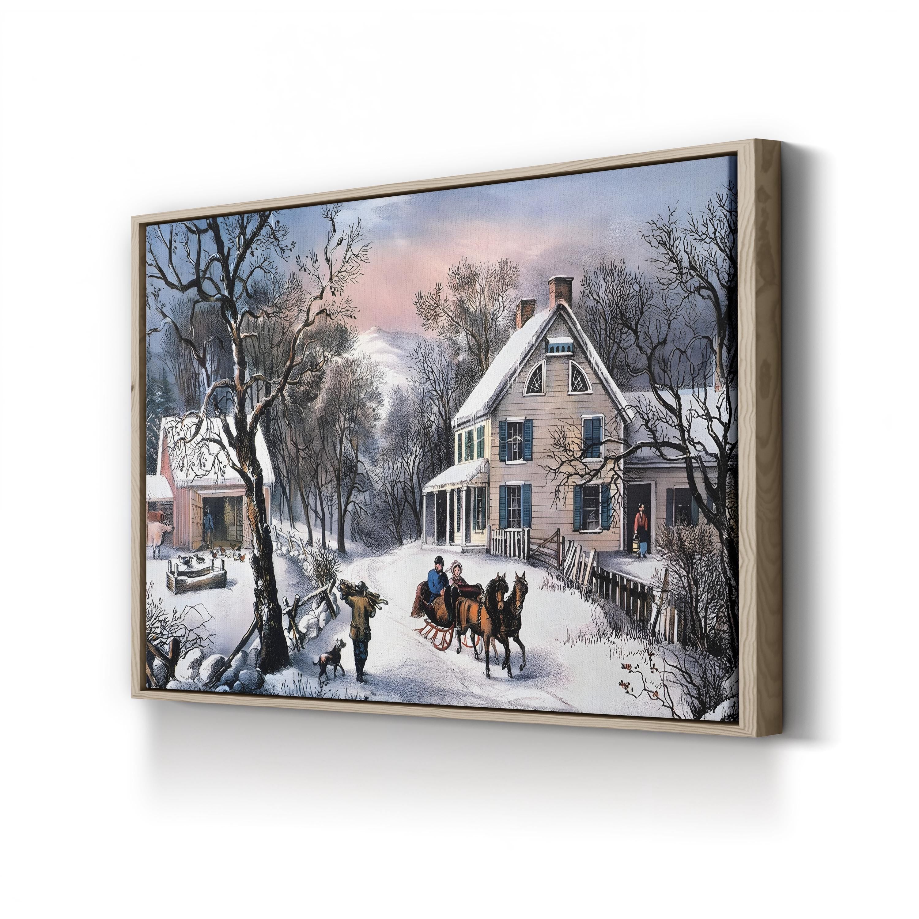 Homestead Winter, 1868 – Currier & Ives Wall Art | Snowy Farmhouse Canvas Print