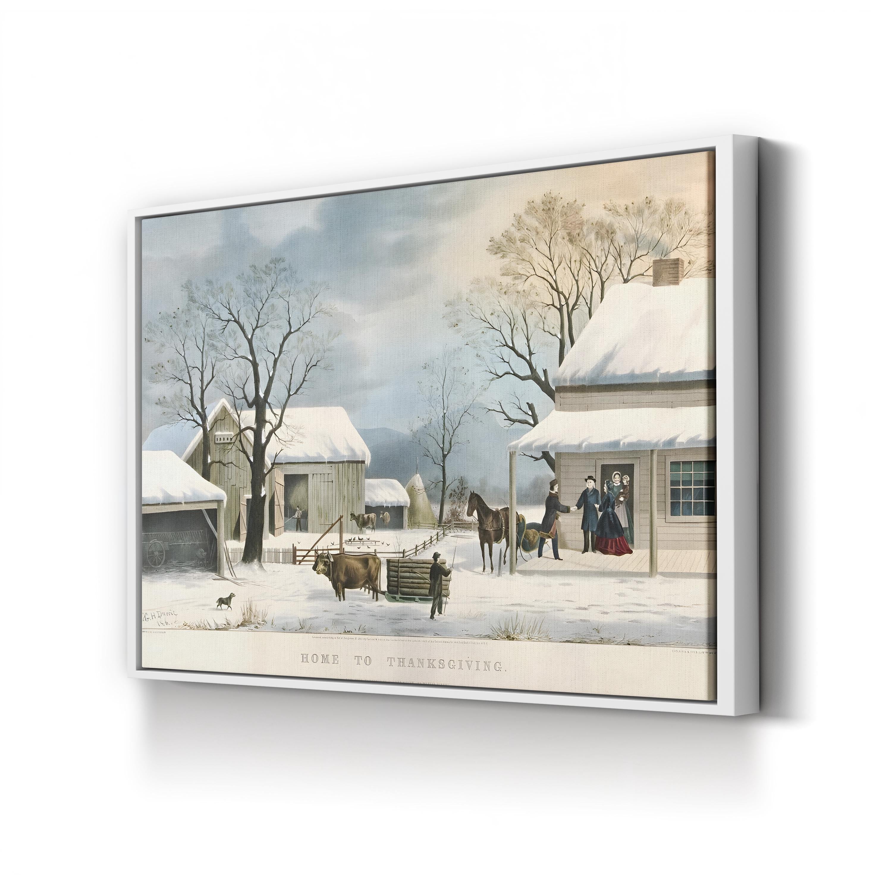 Home to Thanksgiving – Currier & Ives Wall Art | Winter Farmhouse Canvas Print
