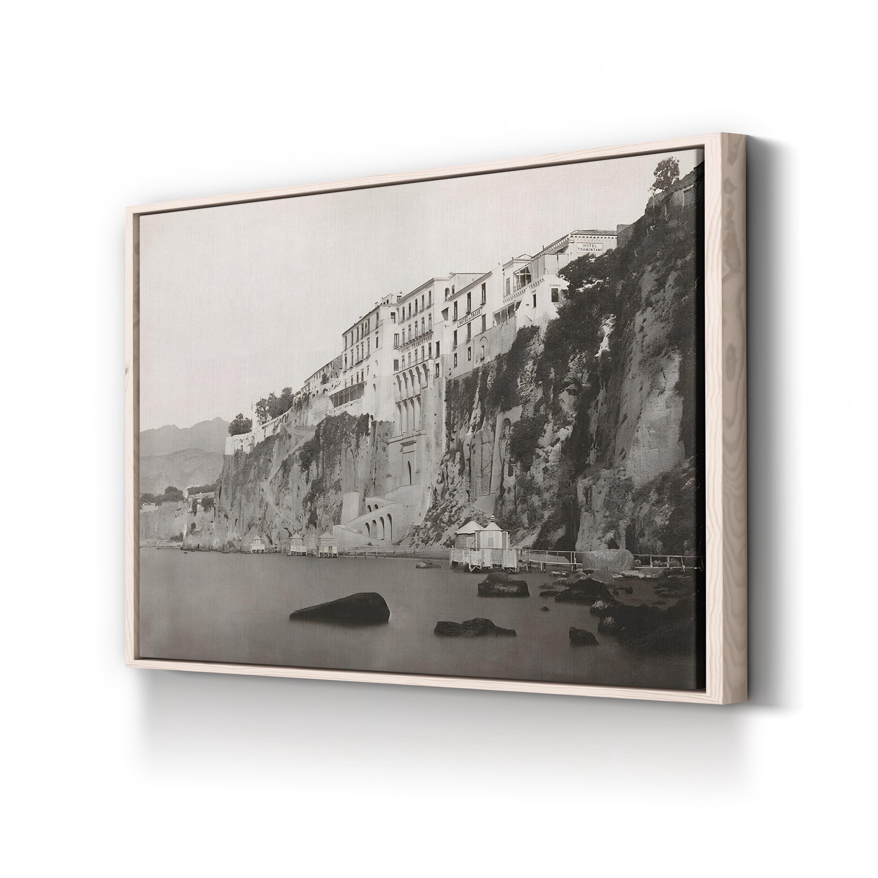 Sorrento Italy Coast Photography Canvas Print: Hotel Tramontano, Vintage Black & White Landscape