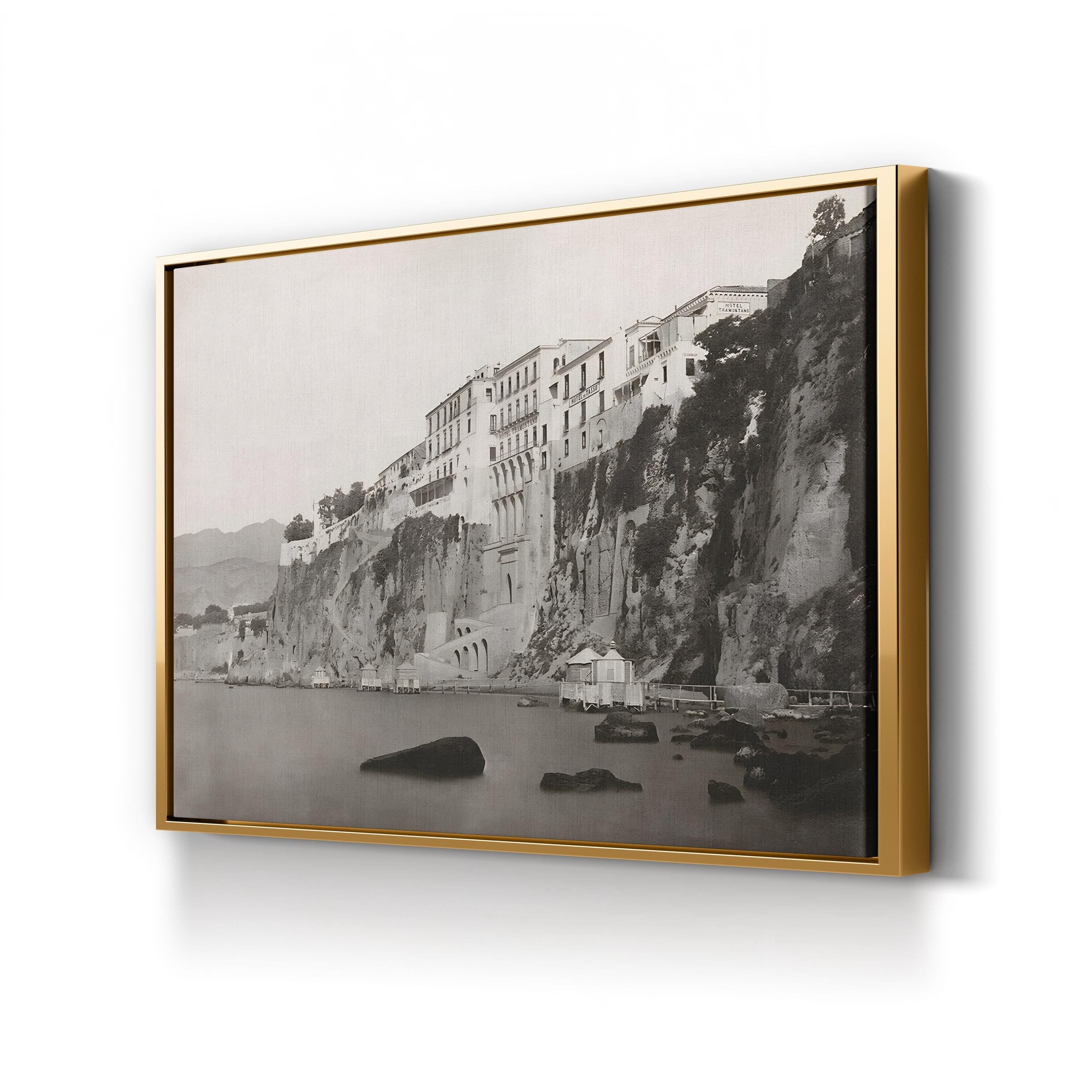Sorrento Italy Coast Photography Canvas Print: Hotel Tramontano, Vintage Black & White Landscape