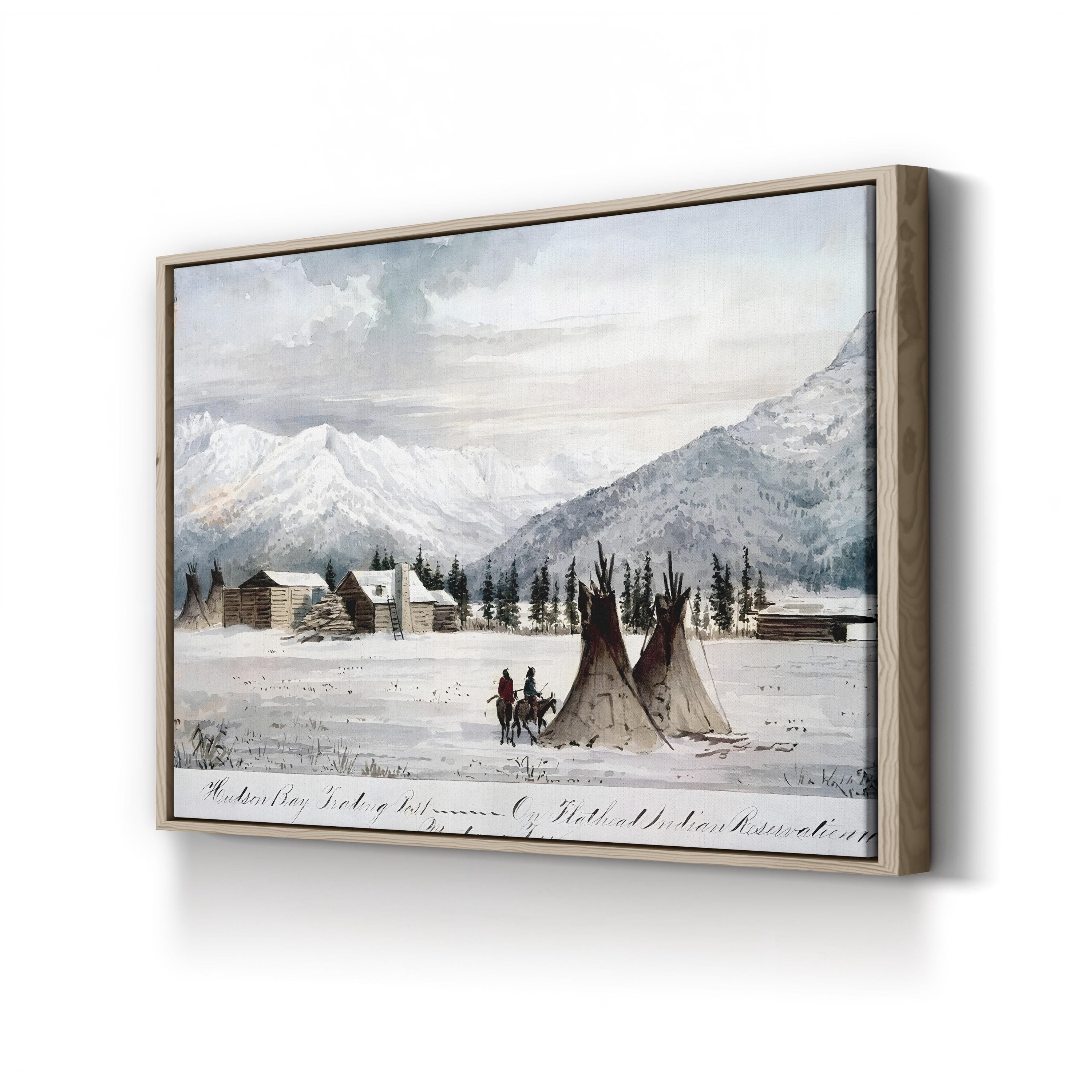 Hudson Bay Trading Post, Montana Territory 1860s – Period Illustration Wall Art | Vintage Western Canvas Print