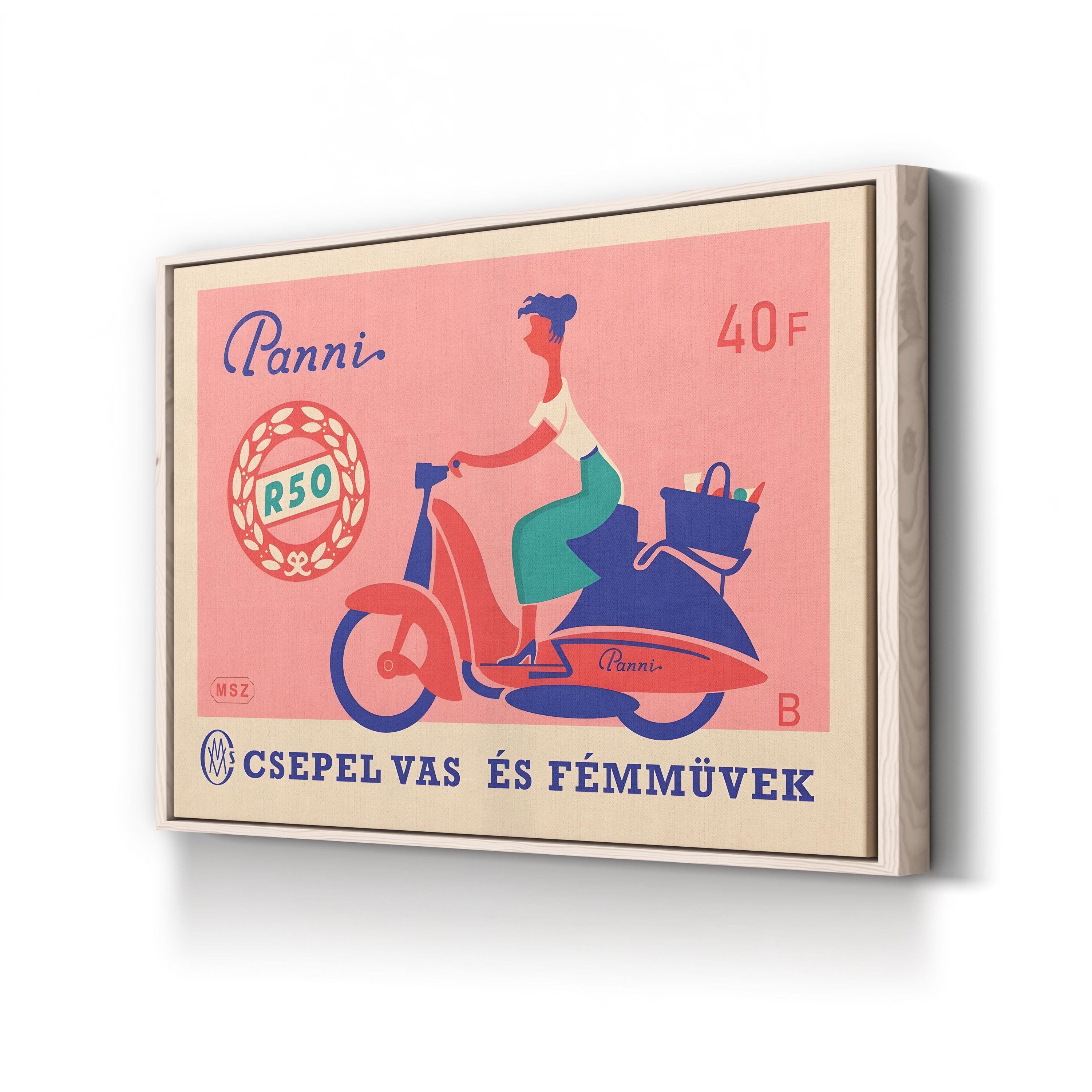 Panni Scooter Matchbox Poster – Period Illustration Wall Art | 1950s Hungarian Canvas Print