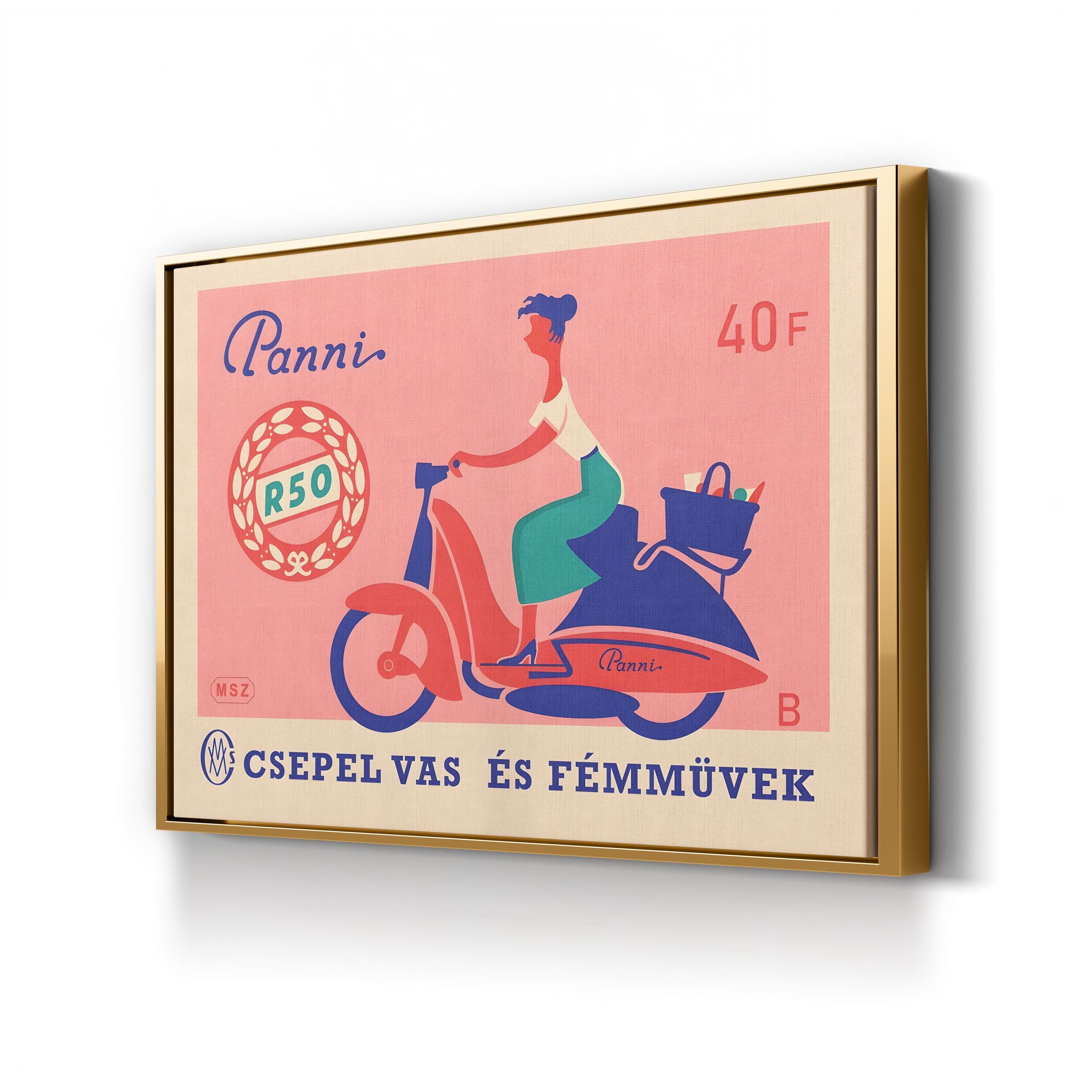 Panni Scooter Matchbox Poster – Period Illustration Wall Art | 1950s Hungarian Canvas Print