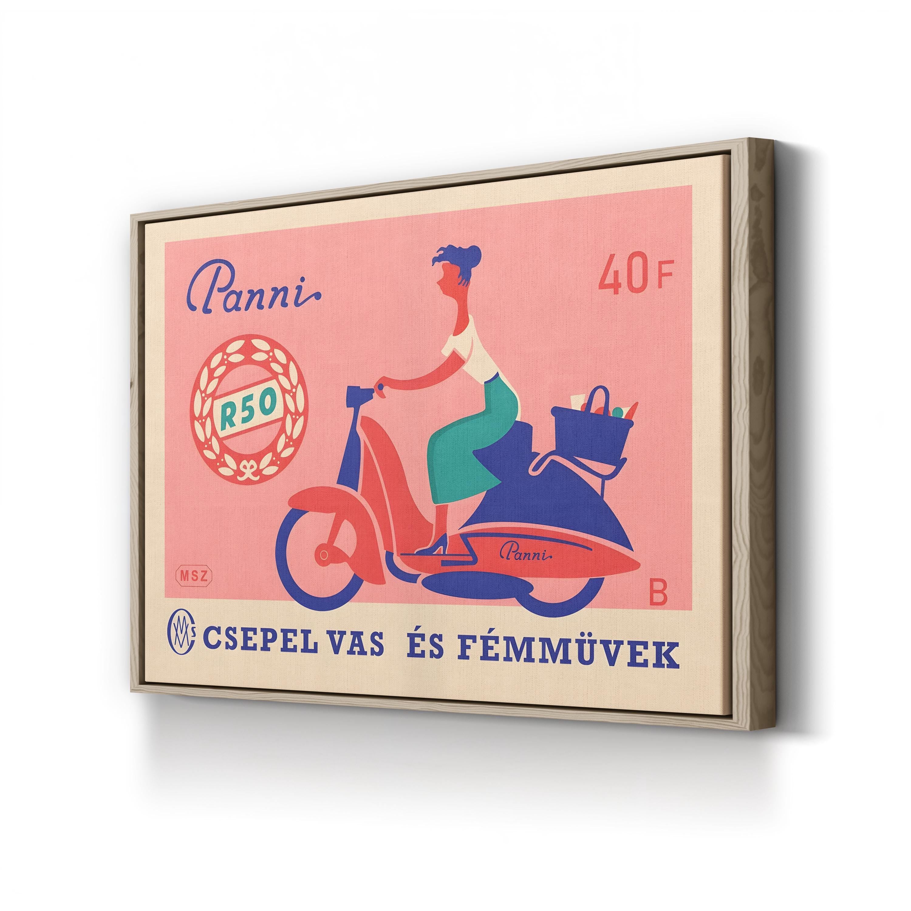 Panni Scooter Matchbox Poster – Period Illustration Wall Art | 1950s Hungarian Canvas Print