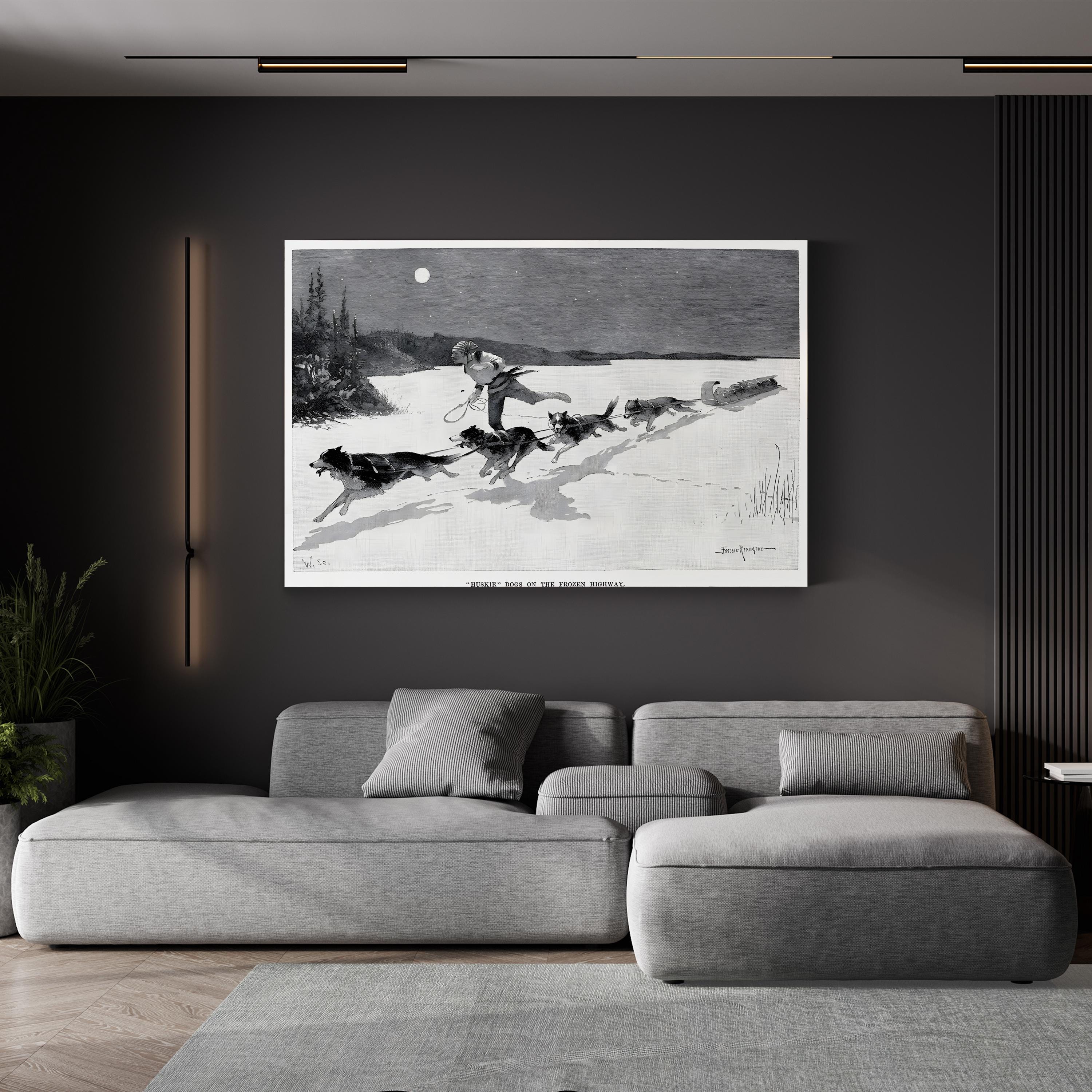 Huskies on the Frozen Highway, 1892 – Frederic Remington Wall Art | Vintage Canvas Print