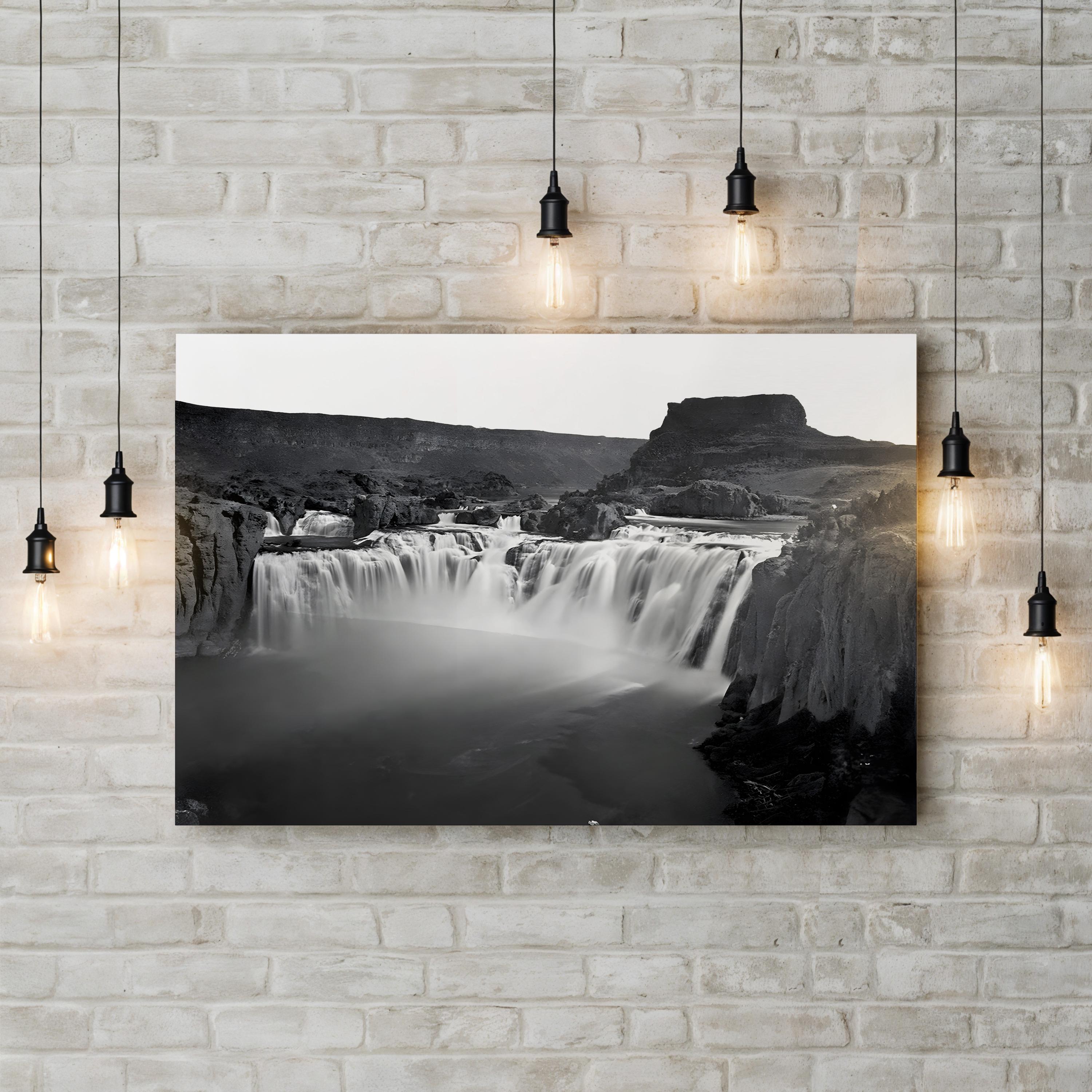 Shoshone Falls Canvas Art Print – 1868 Black & White Idaho Landscape