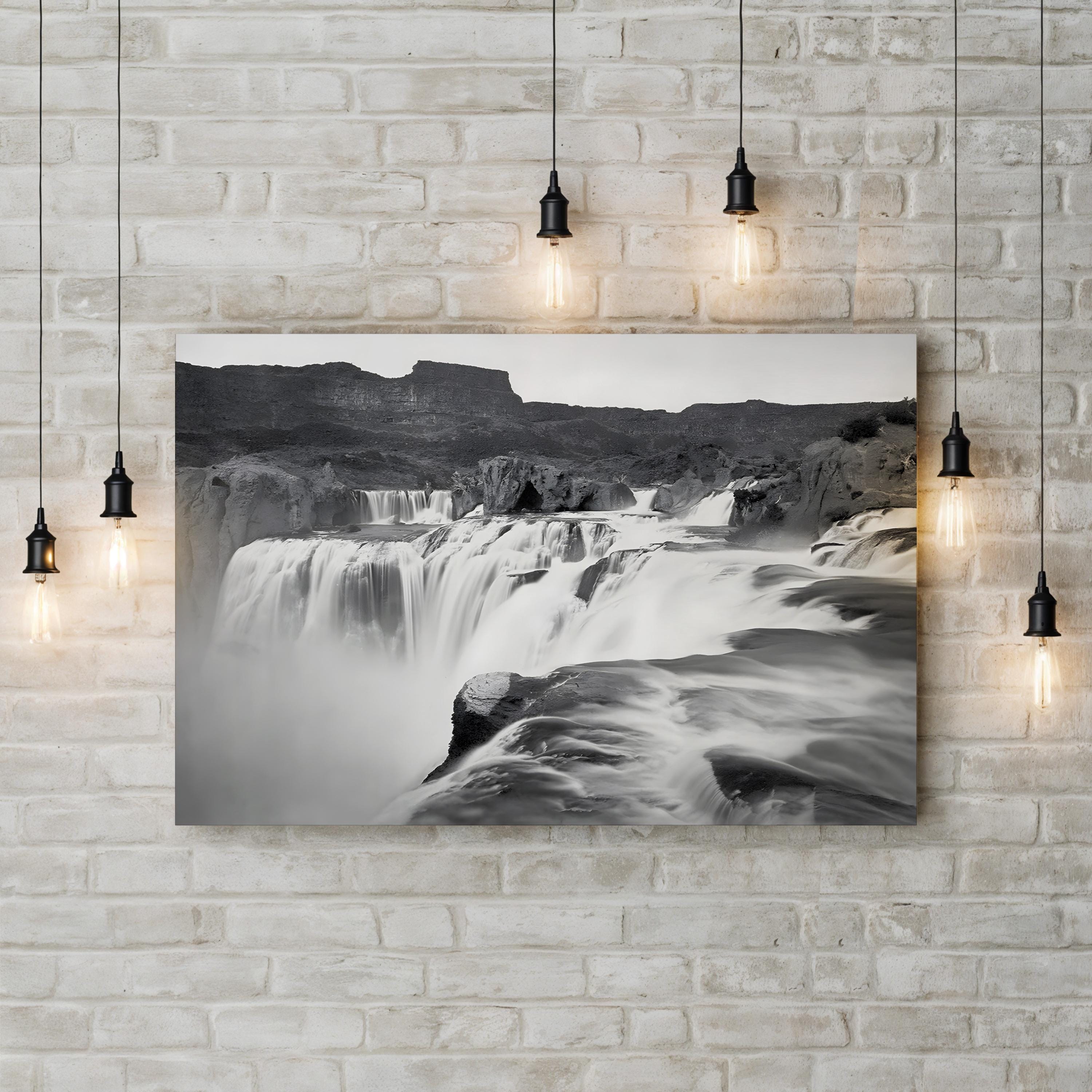 Shoshone Falls, Idaho Wall Art | Black and White Waterfall Landscape Canvas Print