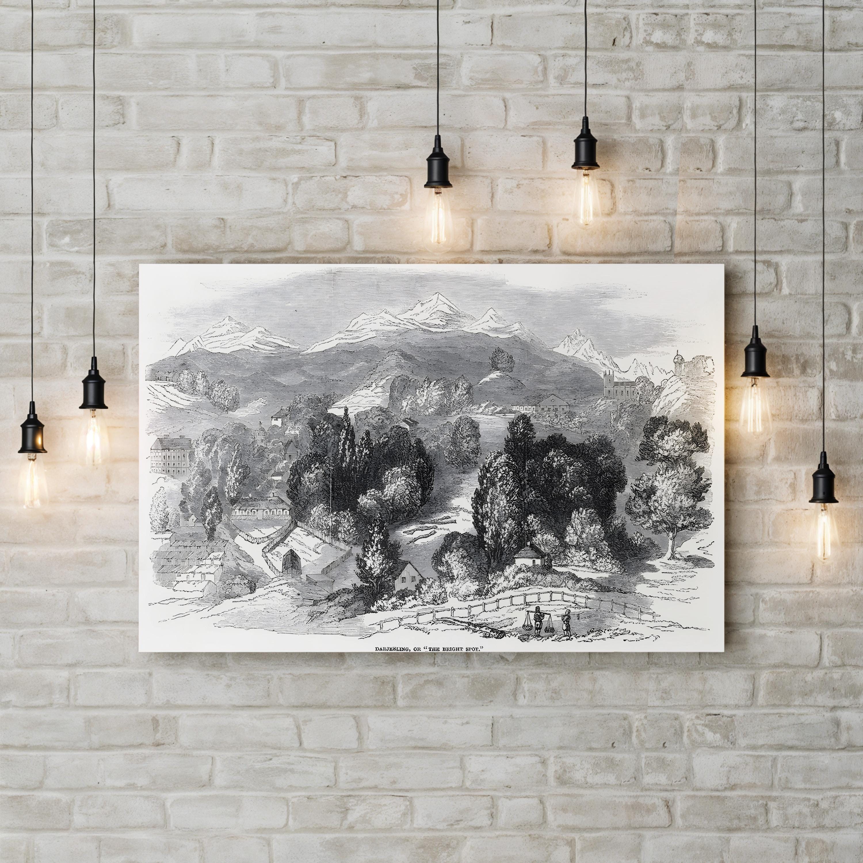 Swiss Alps Mountain Landscape, 1850s – Period Illustration Wall Art | Vintage Alpine Canvas Print