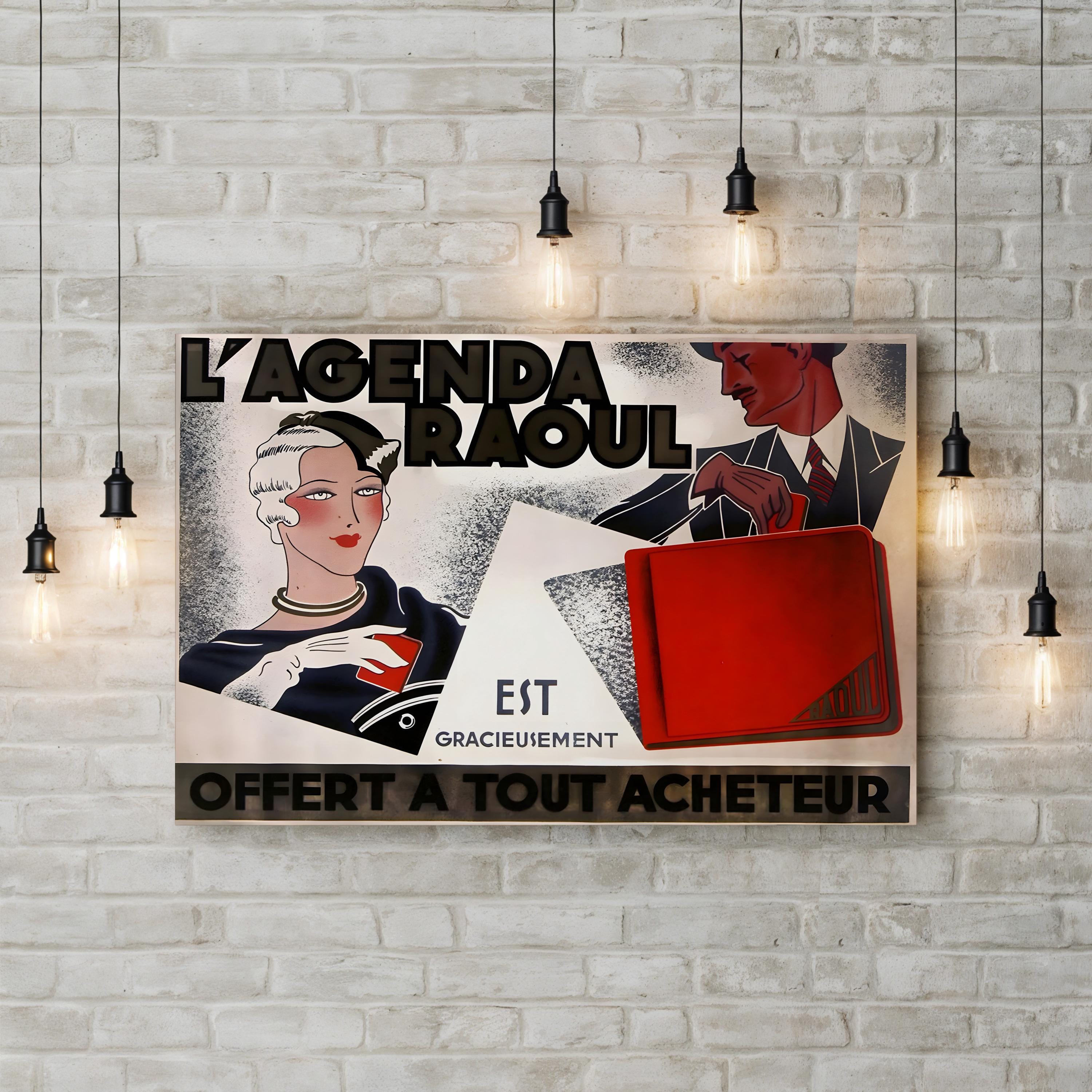 La Agenda Raoul Wall Art | 1920s French Advertising Poster Canvas | Vintage Apple Collection