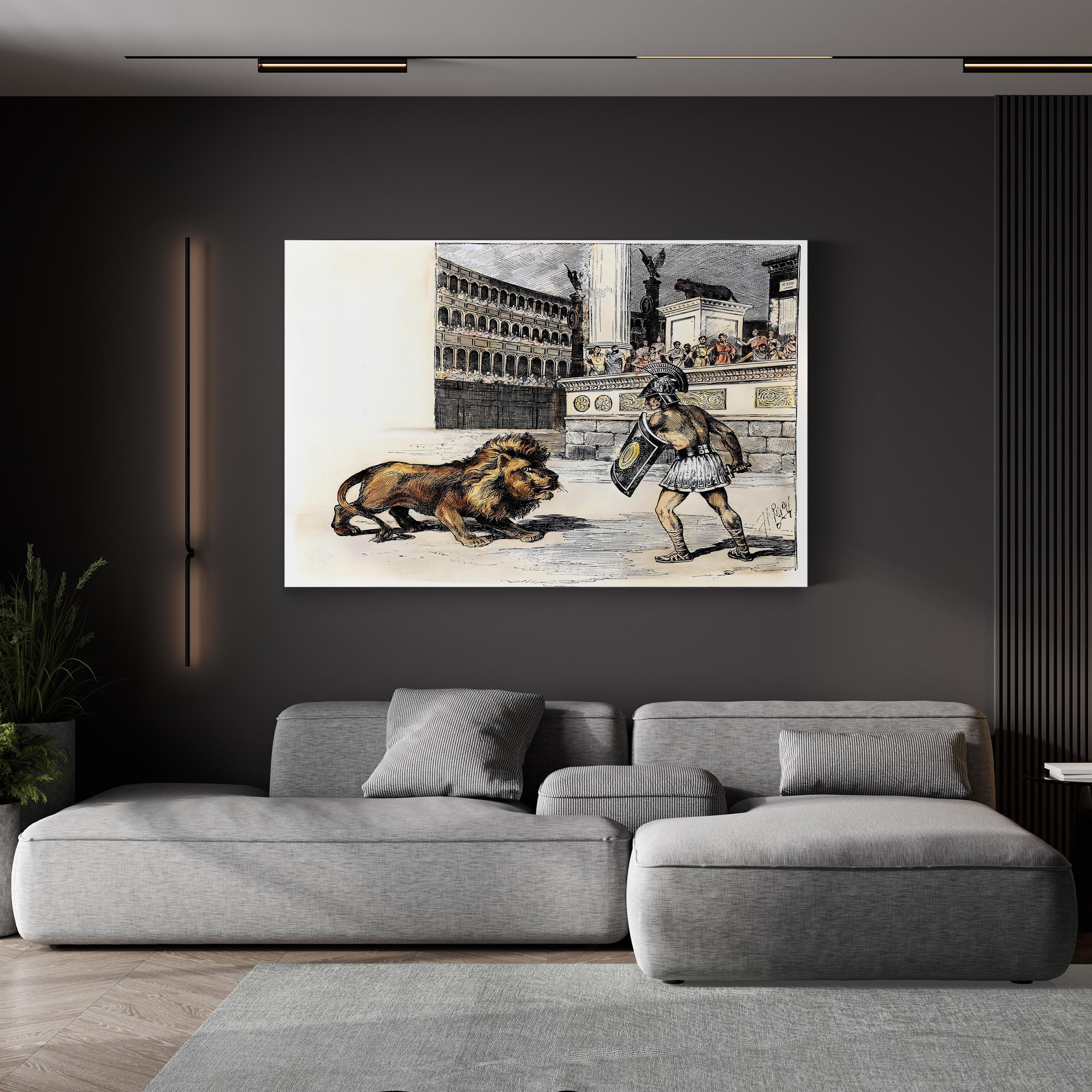 Lion and Gladiator, c. 1892 canvas print in Gallery Canvas frame