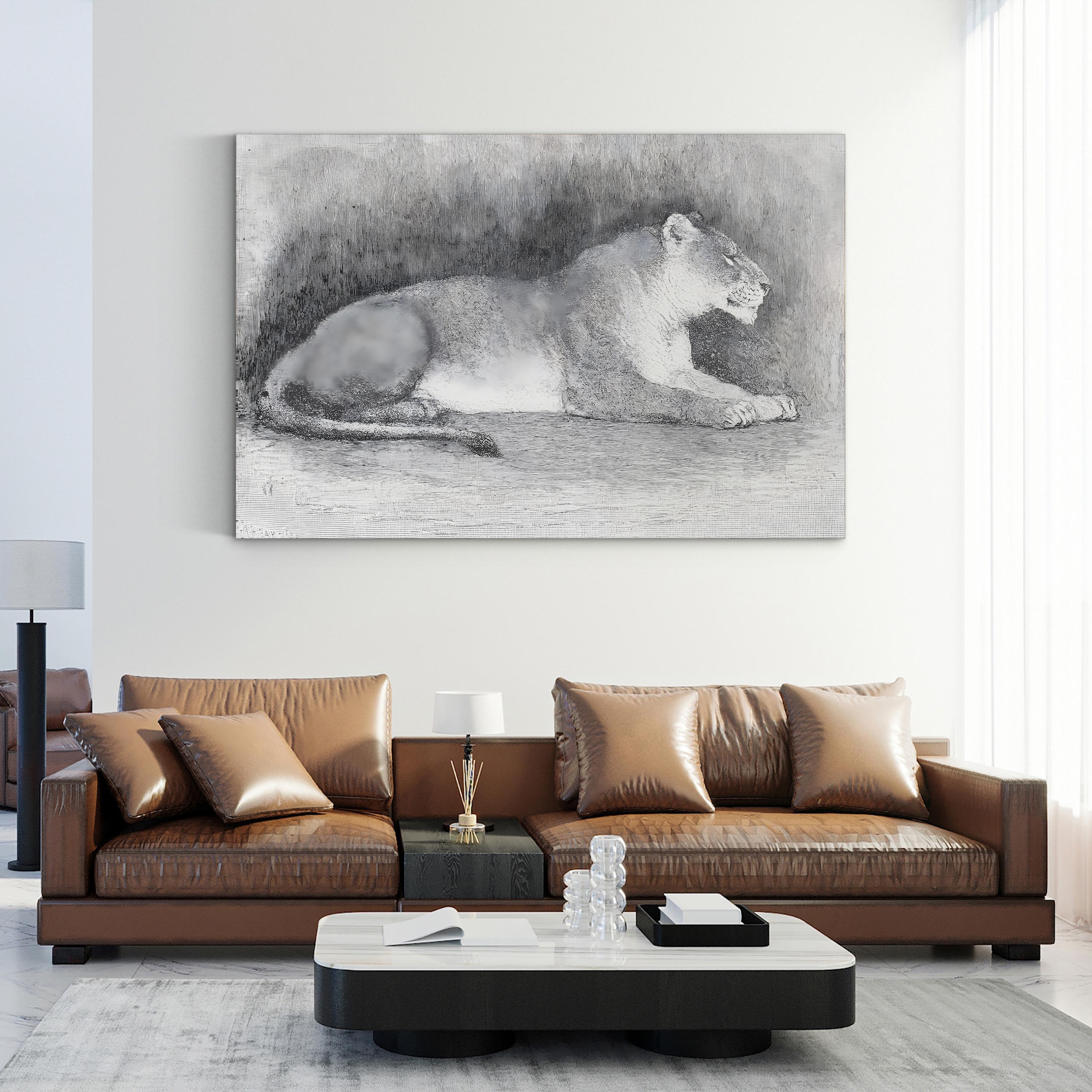 Lioness Wall Art — 19th Century Wood Engraving Wildlife Illustration